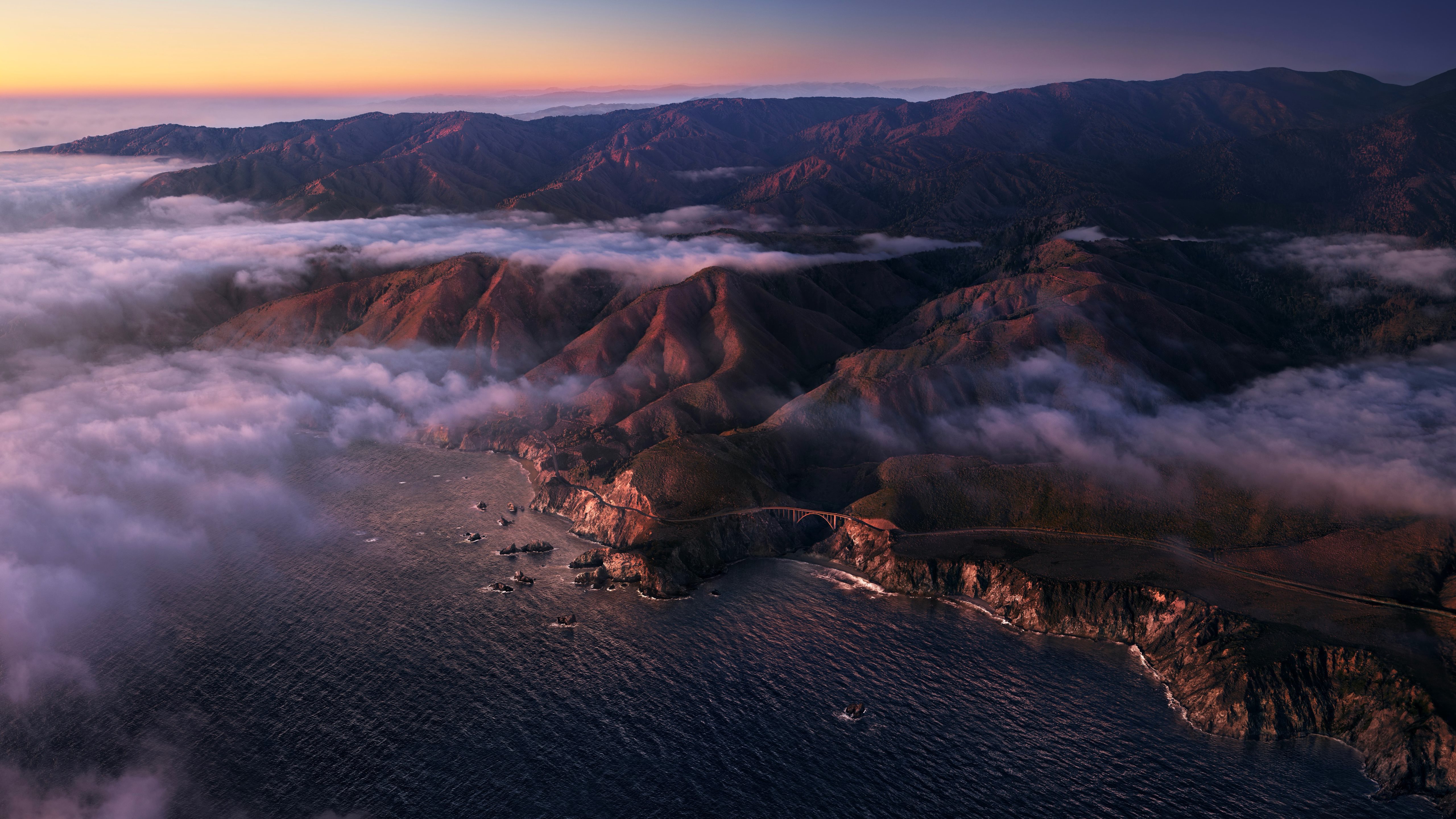 General 5120x2880 Big Sur water sea landscape mountains rocks nature clouds aerial view sky coast USA