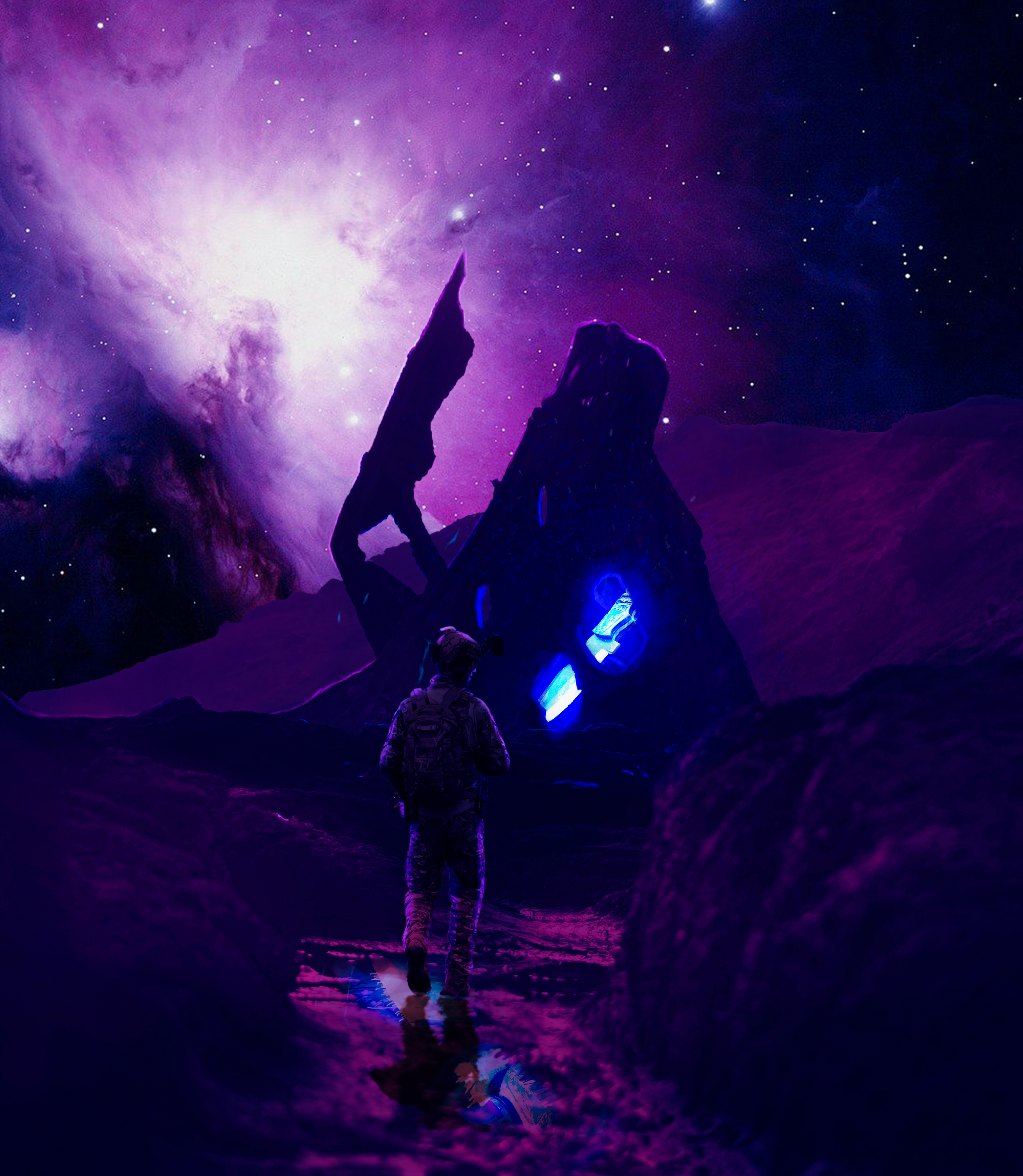General 3222x3703 soldier galaxy space planet castle purple background sword purple dark