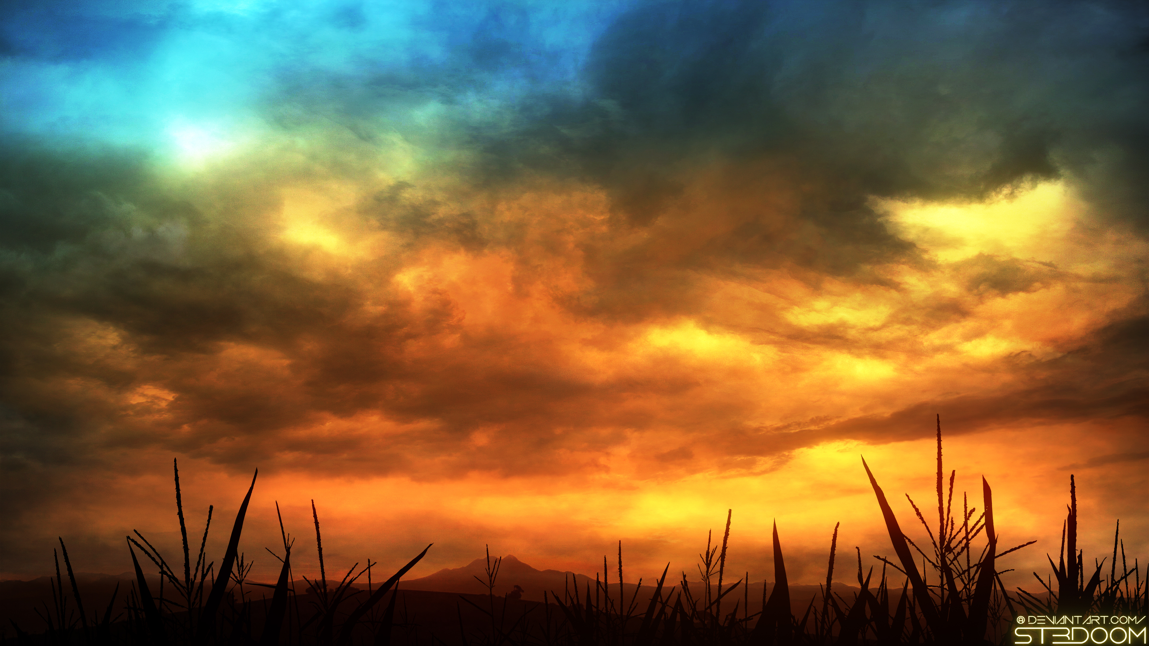 General 3840x2160 sunset landscape clouds sky digital art ST3DOOM