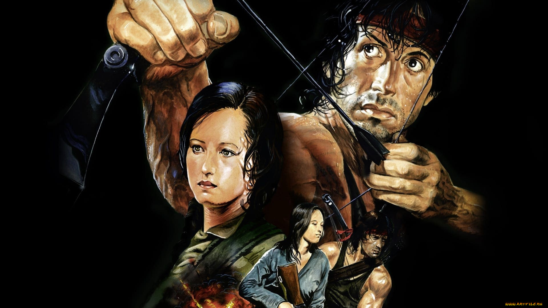 General 1920x1080 Rambo Rambo: First Blood Part II movies artwork Sylvester Stallone Julia Nickson bow