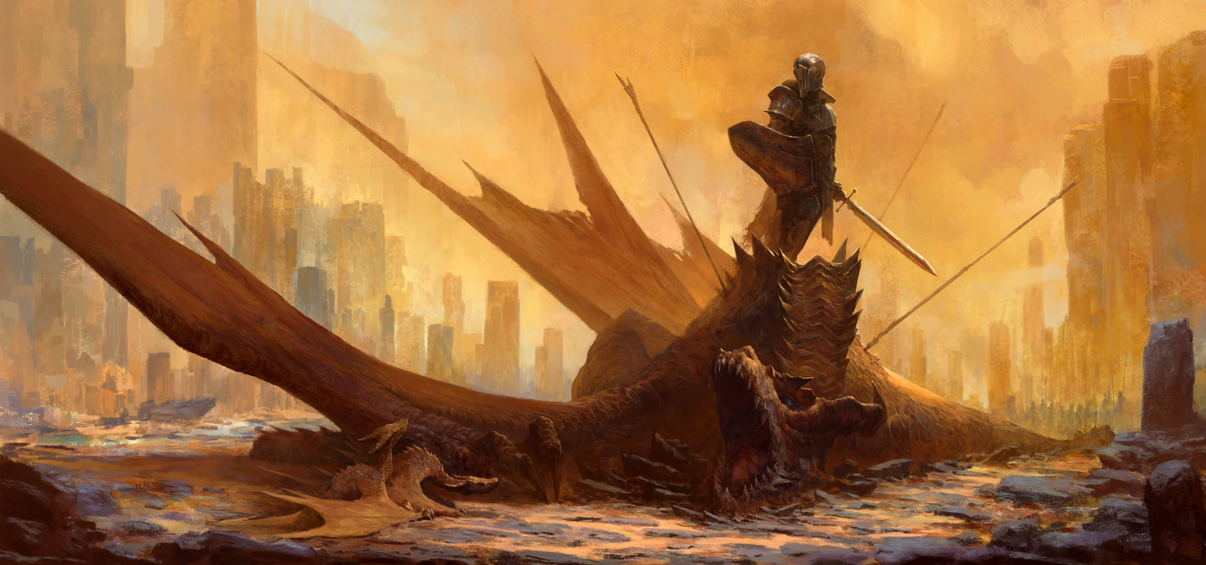 General 3840x1799 fantasy art artwork dragon knight