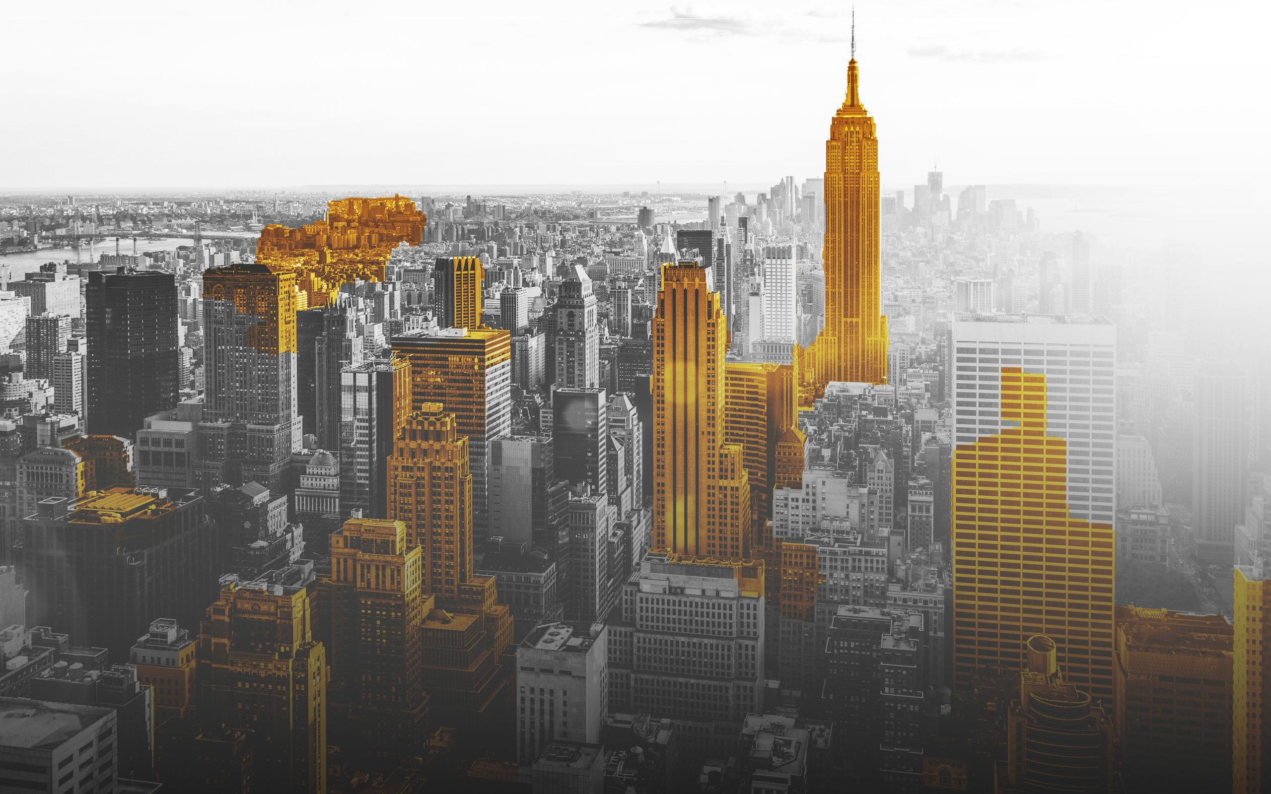 General 2560x1600 gold city digital art New York City USA selective coloring cityscape Empire State Building skyline