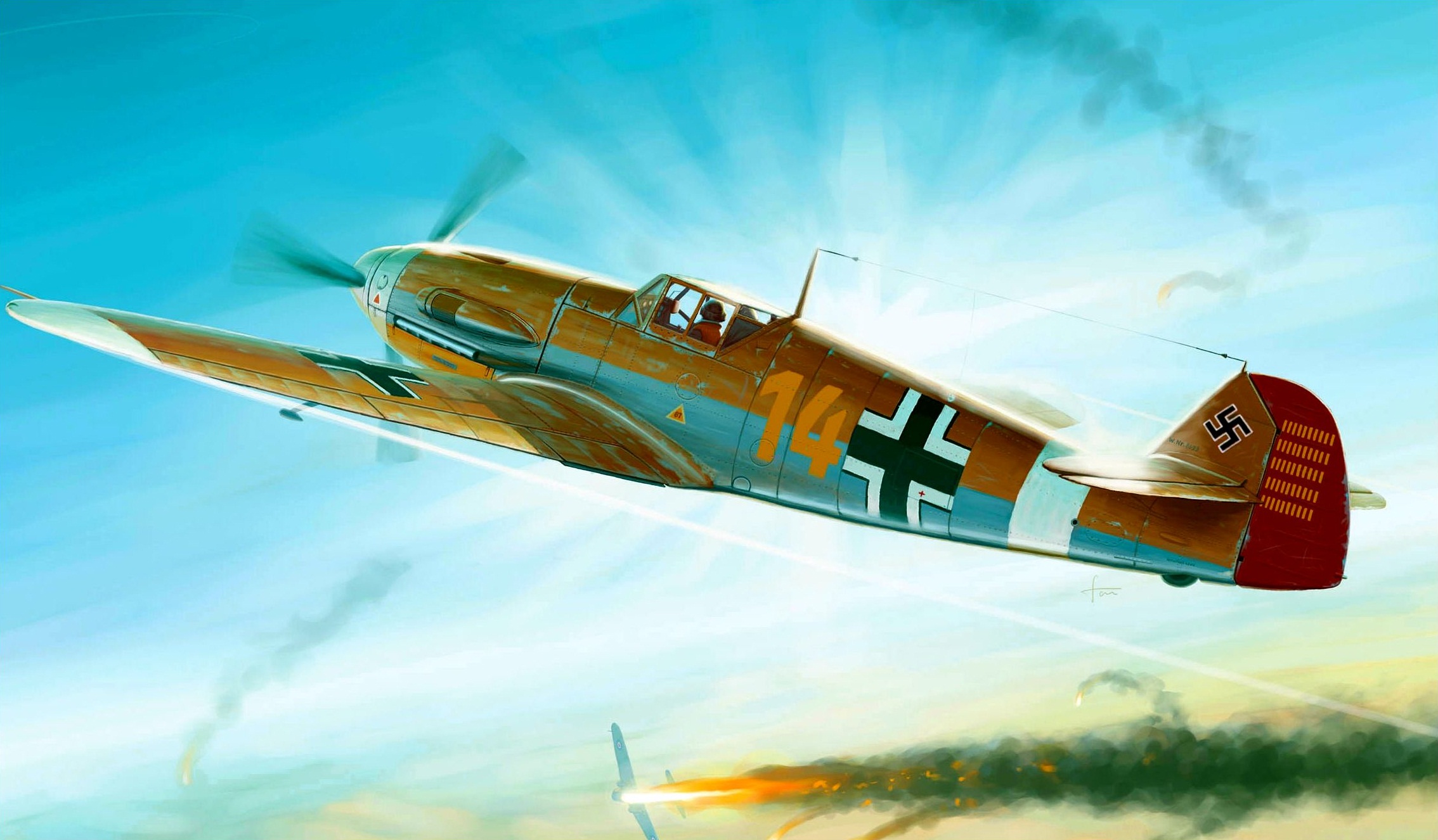 General 2268x1326 World War II airplane painting Messerschmitt Bf 109 military military aircraft Luftwaffe German aircraft Messerschmitt