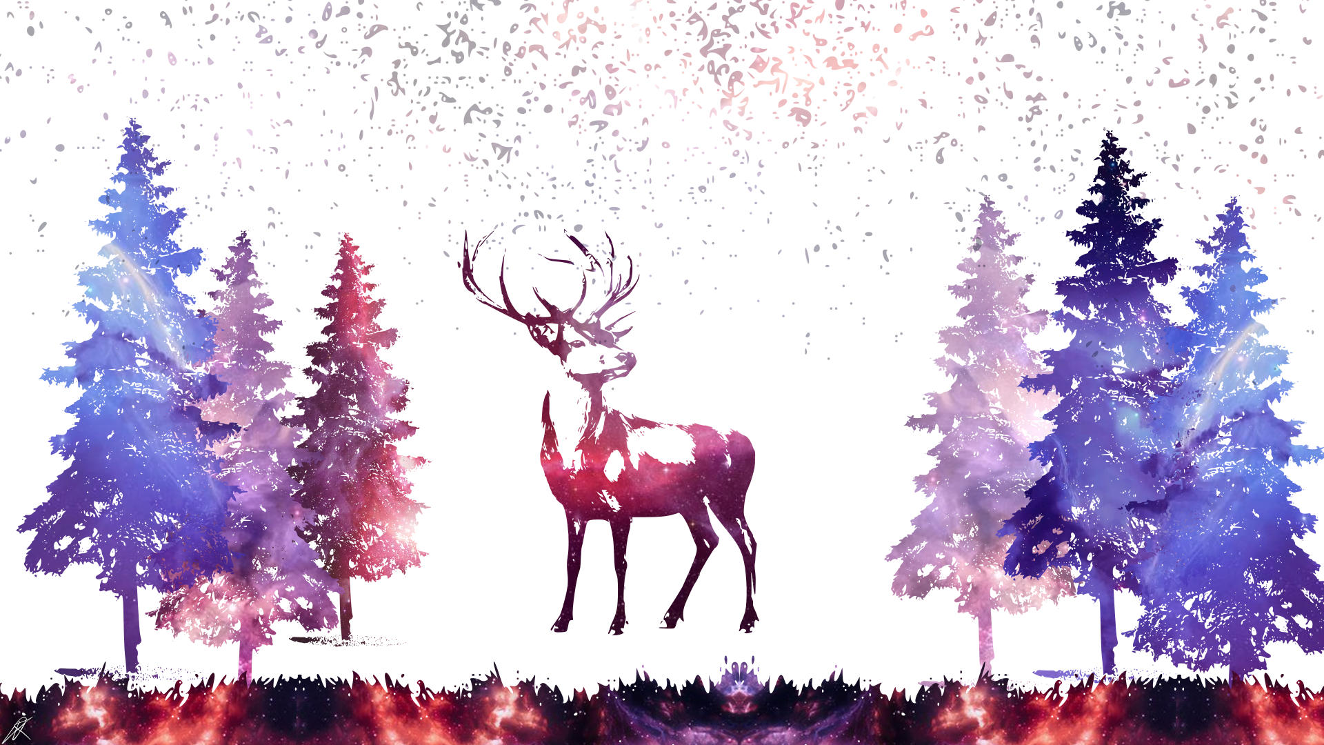 General 1920x1080 deer galaxy space illustration simple background