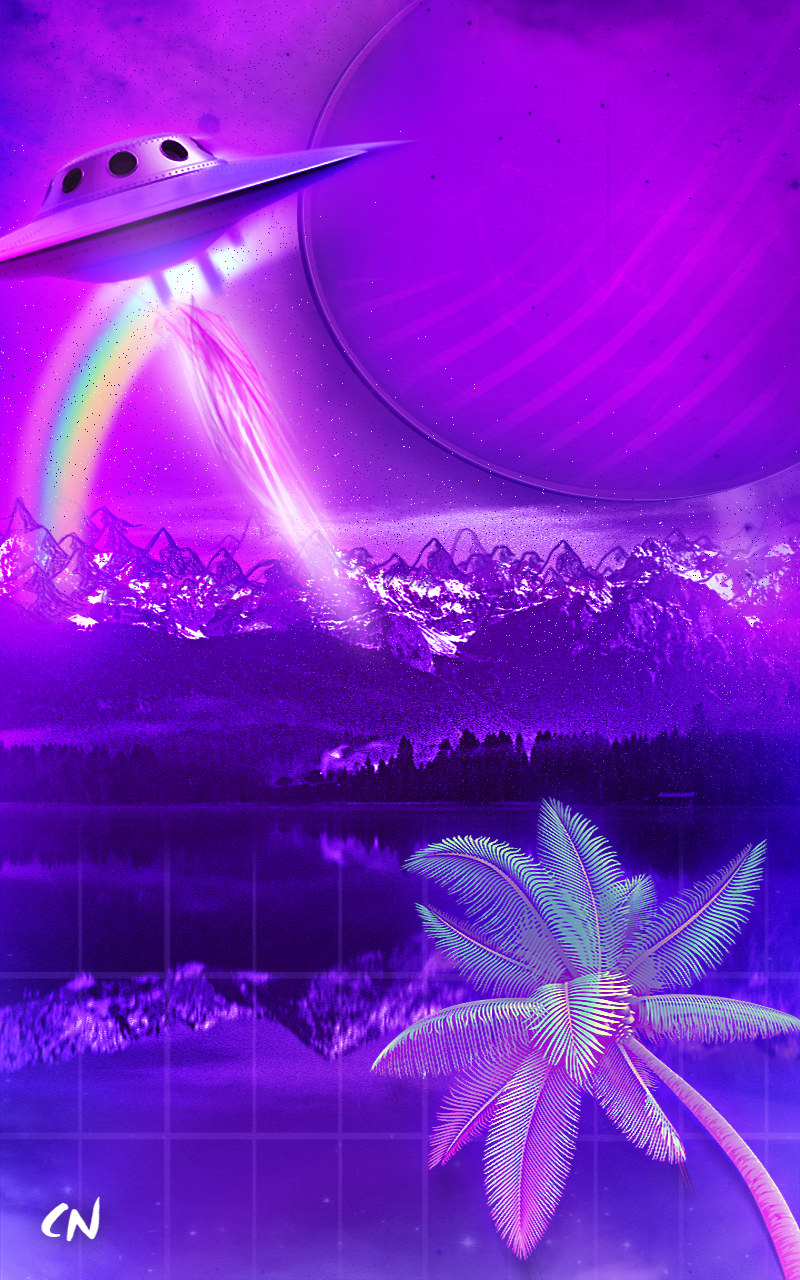 General 800x1280 purple background pink background palm trees planet mountain top retro style artwork digital art futuristic portrait display watermarked rainbows