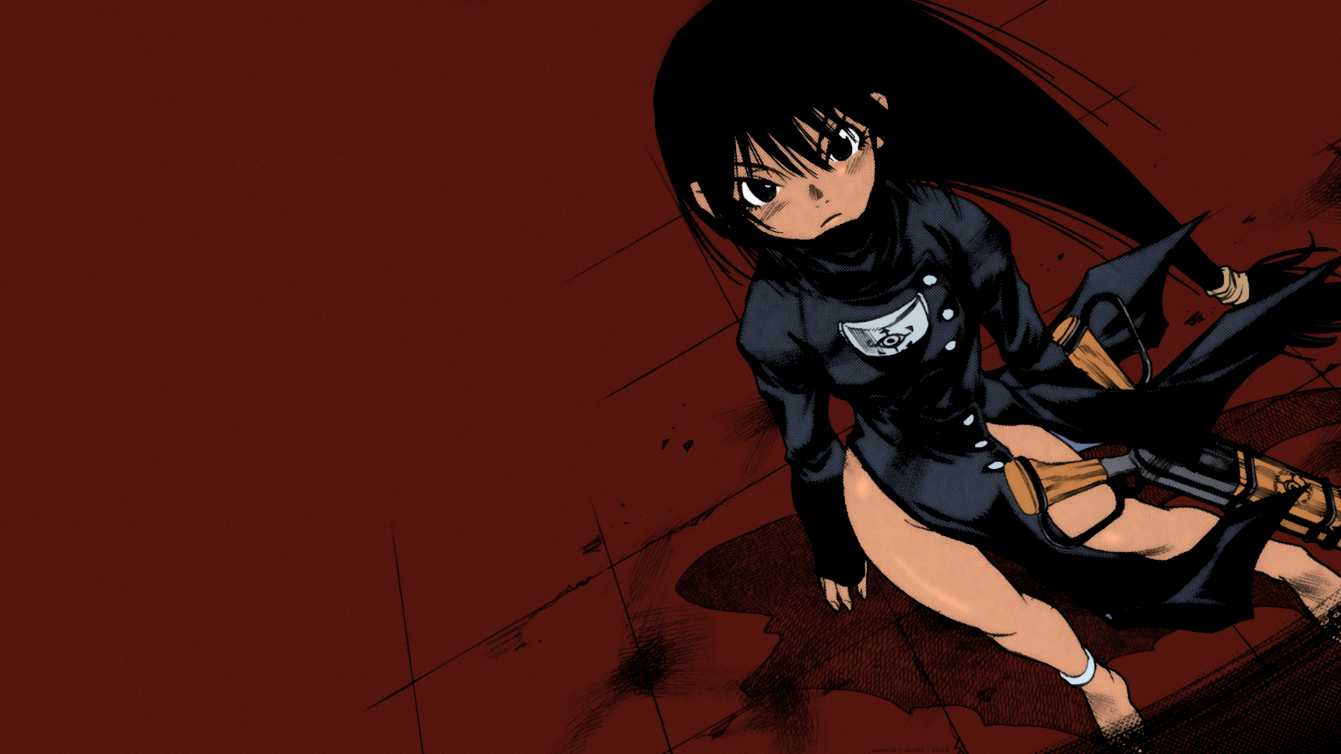 Anime 1920x1080 Vivi long hair black hair tanned gun weapon anime manga anime girls Kamiyadori Kei Sanbe
