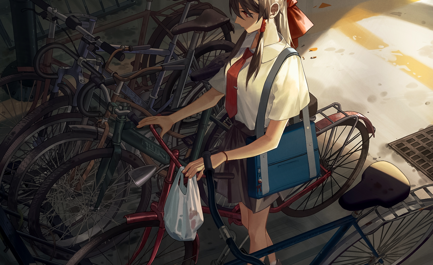 Anime 1648x1009 Touhou Hakurei Reimu school uniform anime girls bicycle
