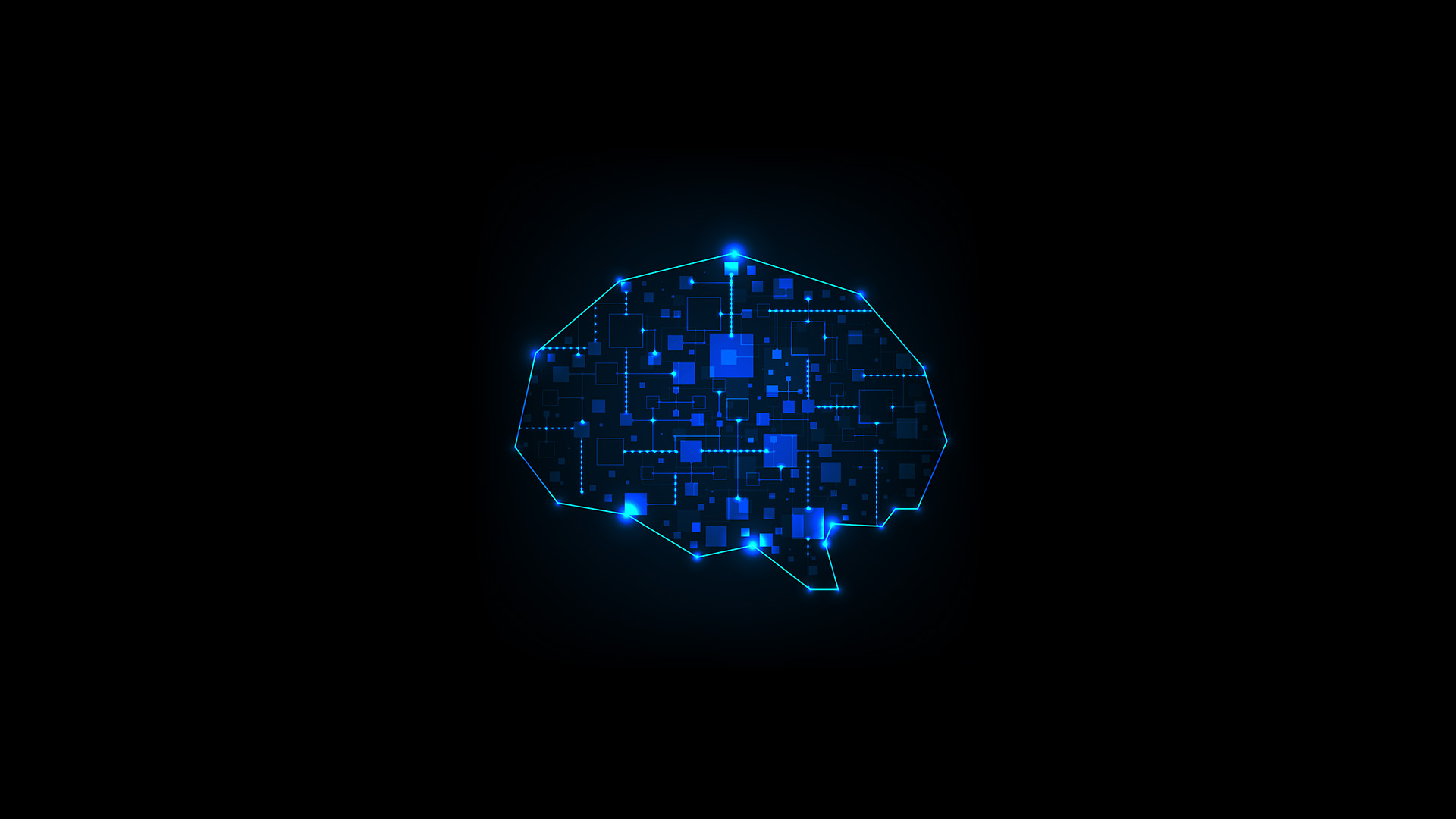 General 1920x1080 black background minimalism digital art brain lines blue glowing circuit boards square connectivity electricity technology
