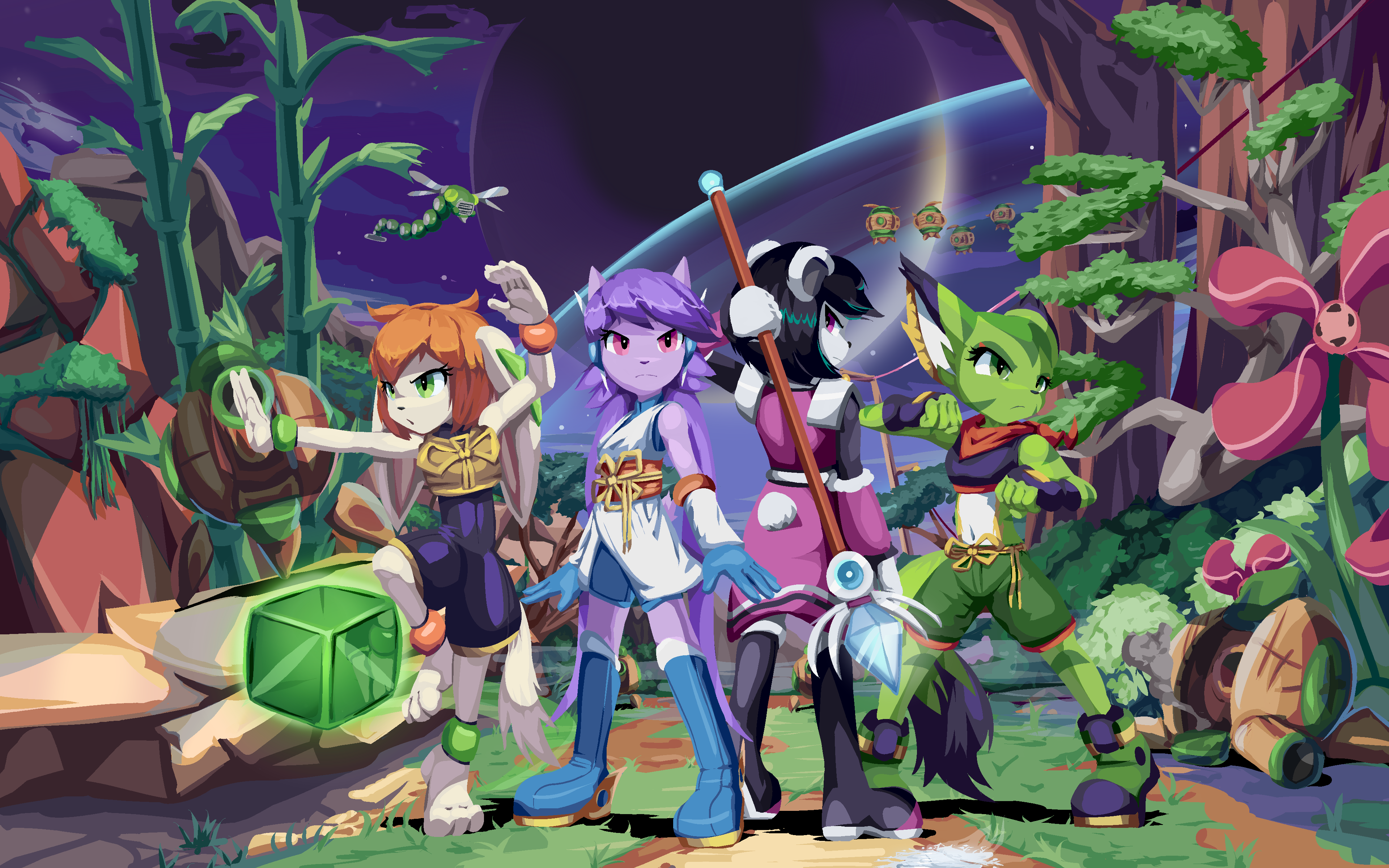 General 3840x2400 Freedom Planet video game art video game characters video game girls furry Carol Tea (Freedom planet) Milla Basset (Freedom planet) Sash Lilac (Freedom planet)