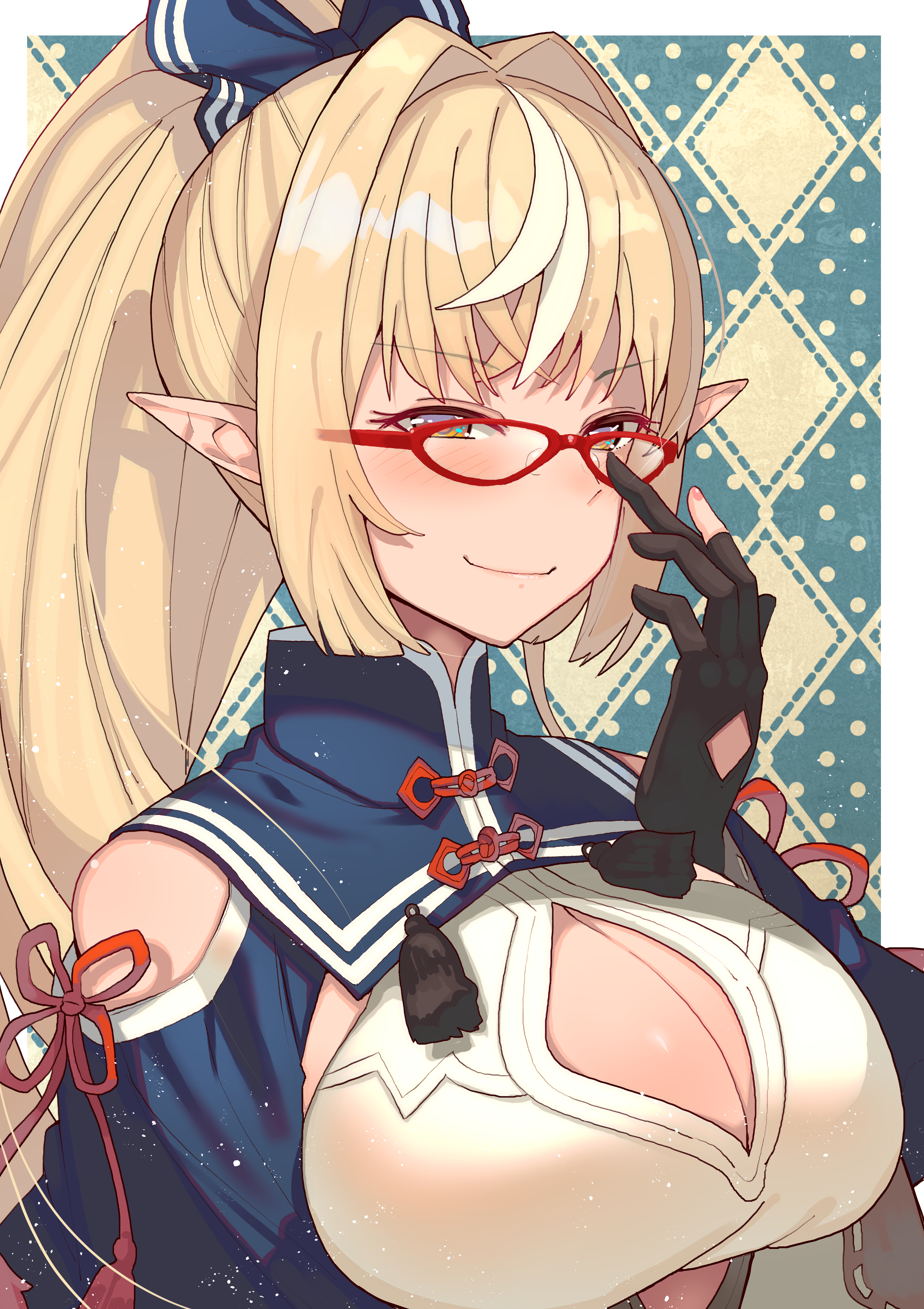 Anime 3541x5016 anime girls Shiranui Flare Hololive blonde pointy ears glasses cleavage Virtual Youtuber big boobs huge breasts anime
