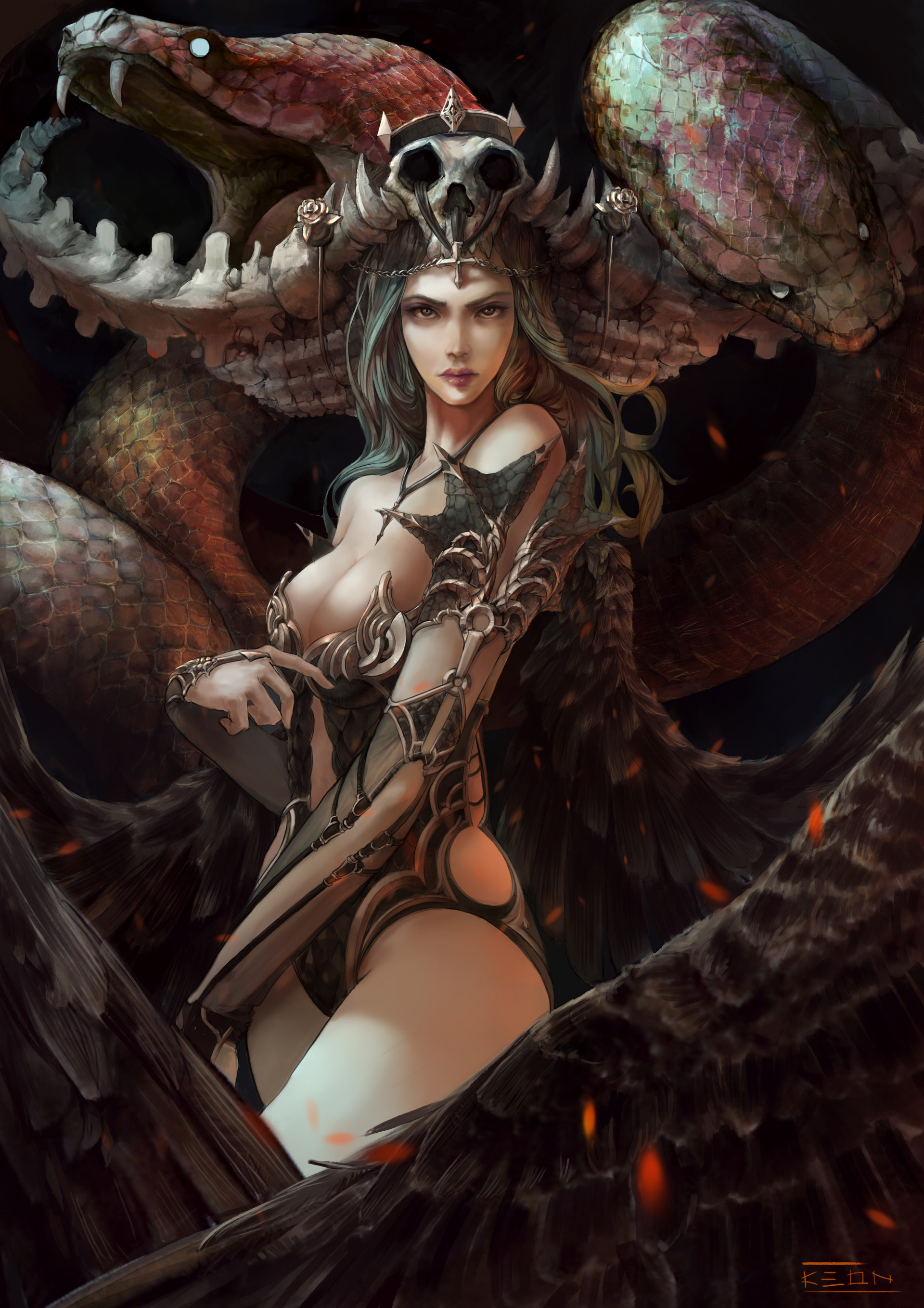 General 1920x2716 women artwork digital art fantasy girl fantasy art cleavage armor wings crown illustration bikini armor