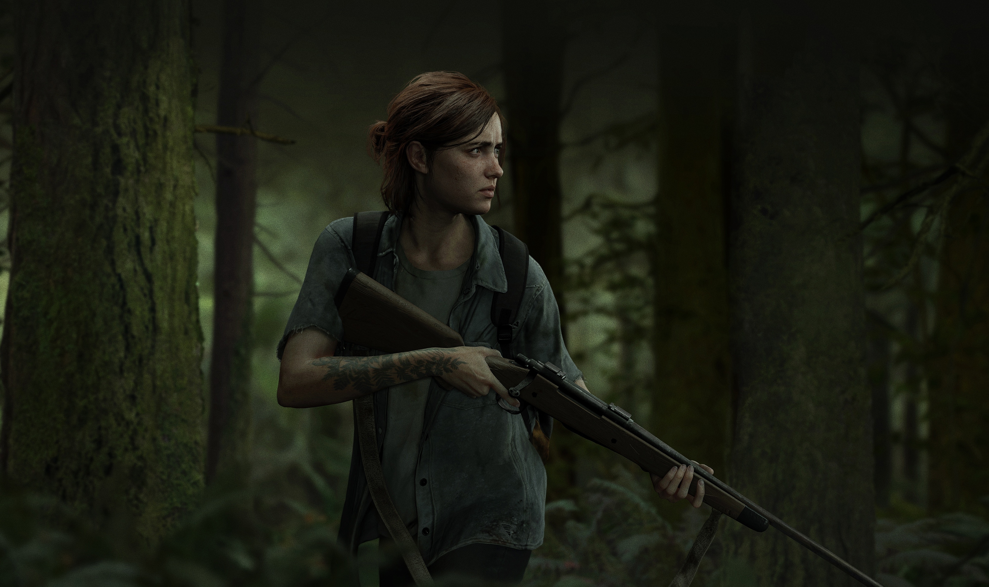 General 4003x2377 gun video games forest tattoo apocalyptic rifles The Last of Us 2 Ellie Williams video game girls video game characters inked girls Naughty Dog Sony Computer Entertainment girls with guns weapon