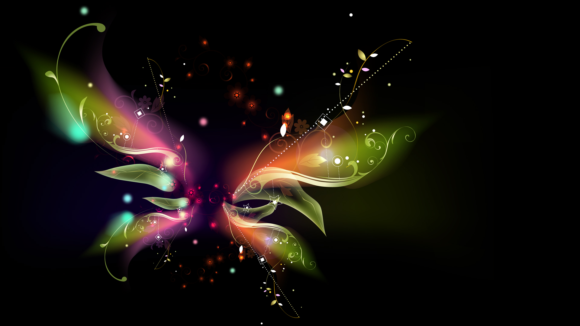 General 1920x1080 abstract vector black background butterfly digital art shapes simple background leaves