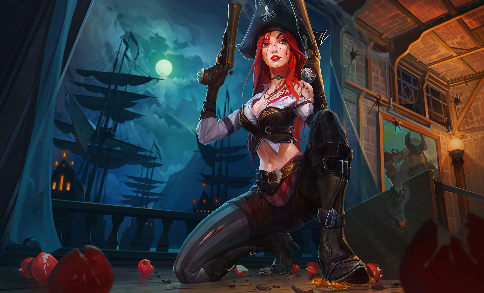 General 1920x1162 digital art artwork video games Miss Fortune (League of Legends) belly pirates League of Legends redhead
