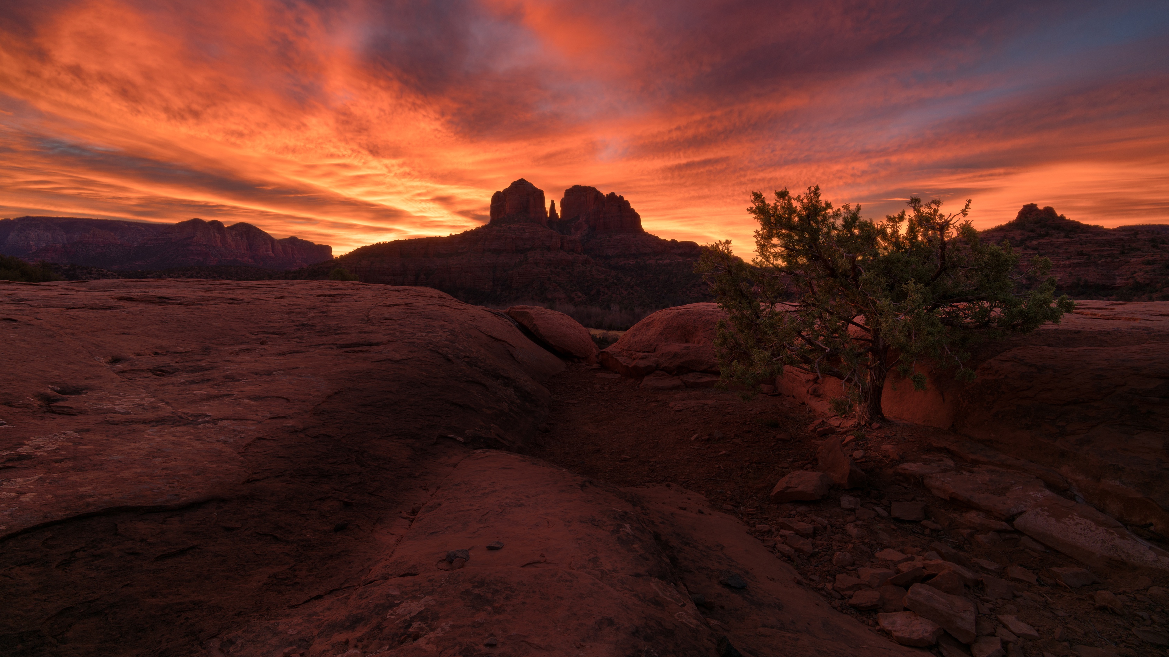 General 3840x2160 dark sunlight sky Arizona USA nature rocks Cathedral Rock