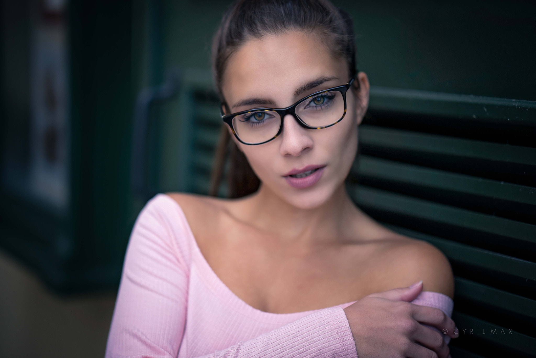 People 2048x1367 women model brunette 500px depth of field Pavlina glasses women with glasses bare shoulders Cyril Max