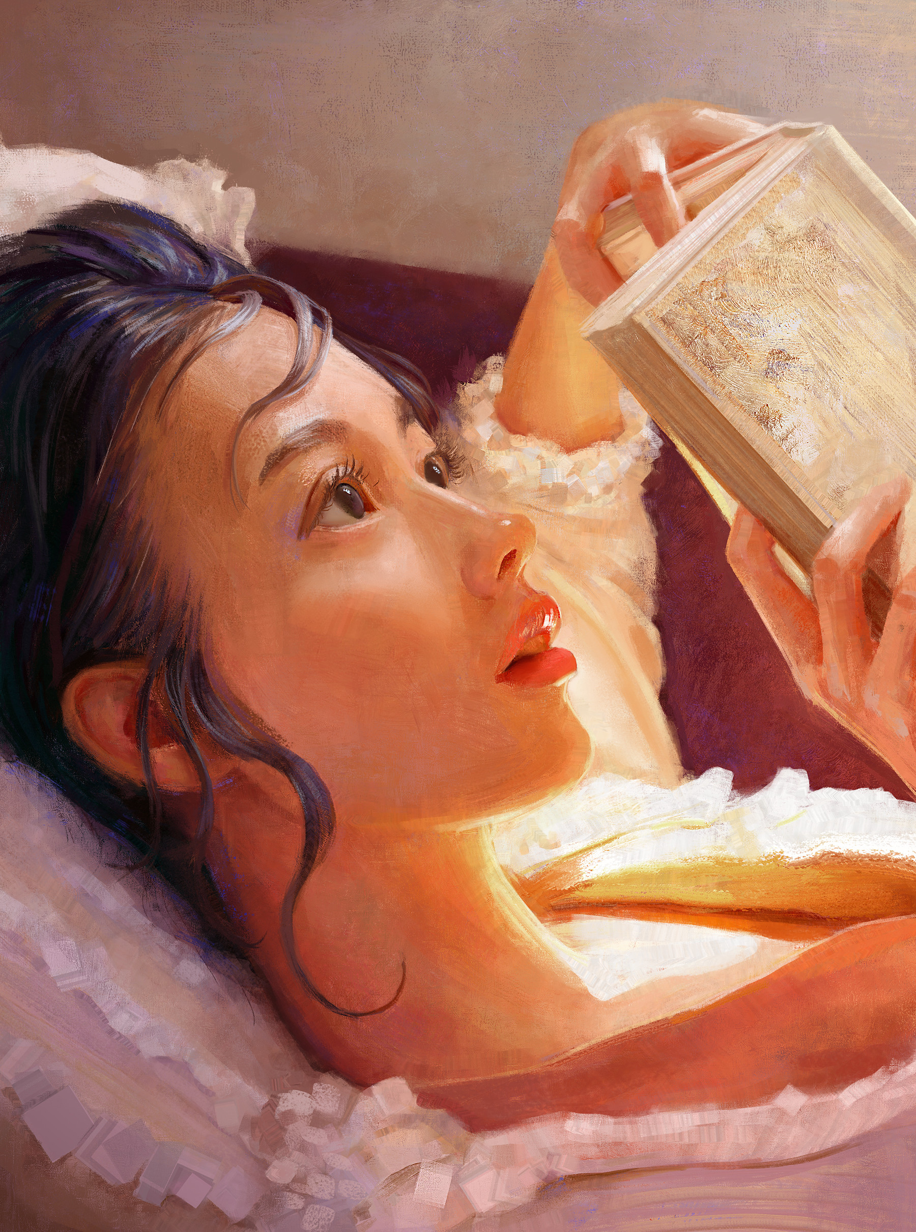General 1800x2421 Mandy Jurgens artwork digital art women painting reading books illustration women indoors indoors dark hair