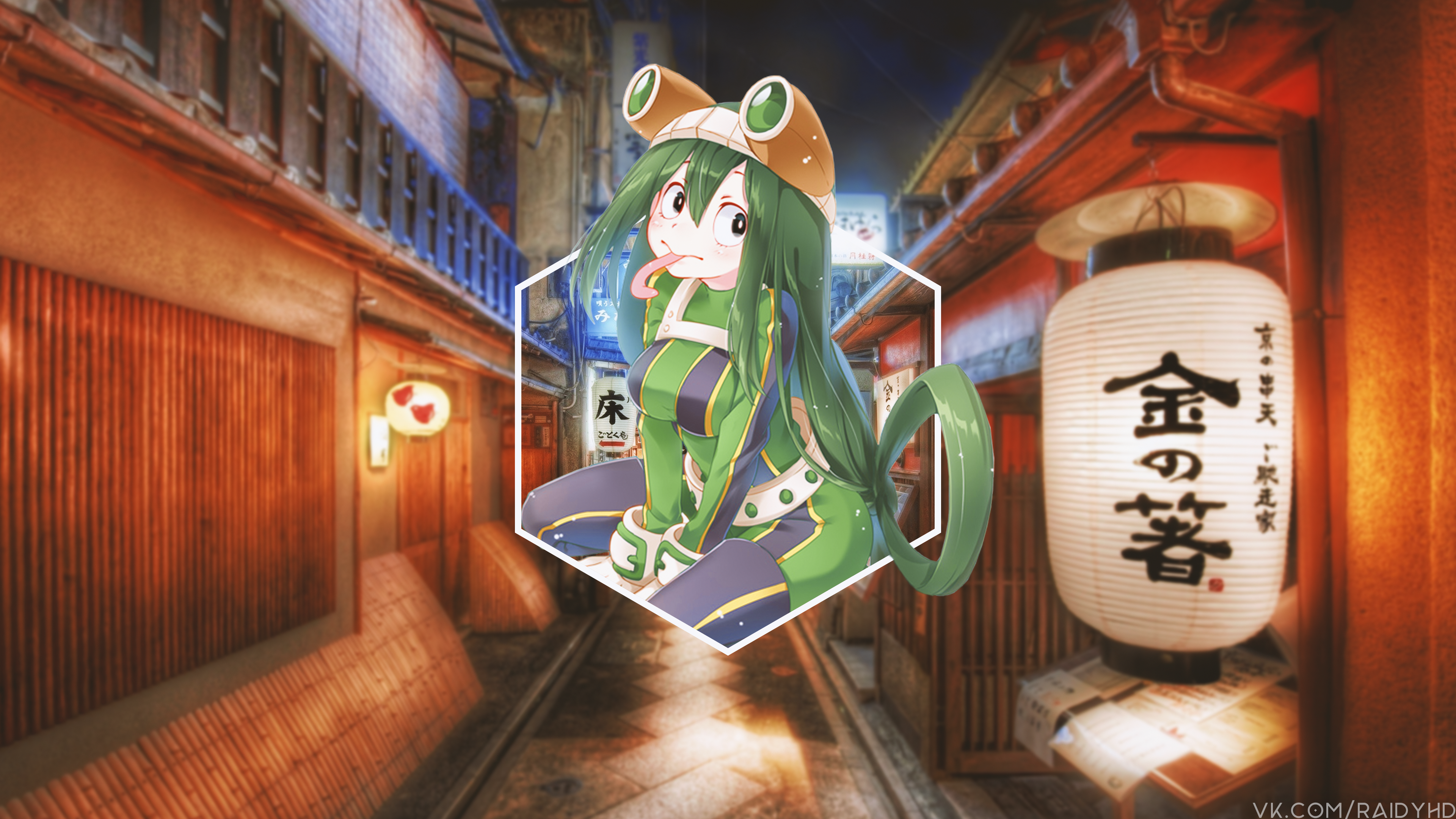 Anime 3840x2160 anime girls anime picture-in-picture Boku no Hero Academia Kyoto Japan Asia green hair long hair tongues tongue out