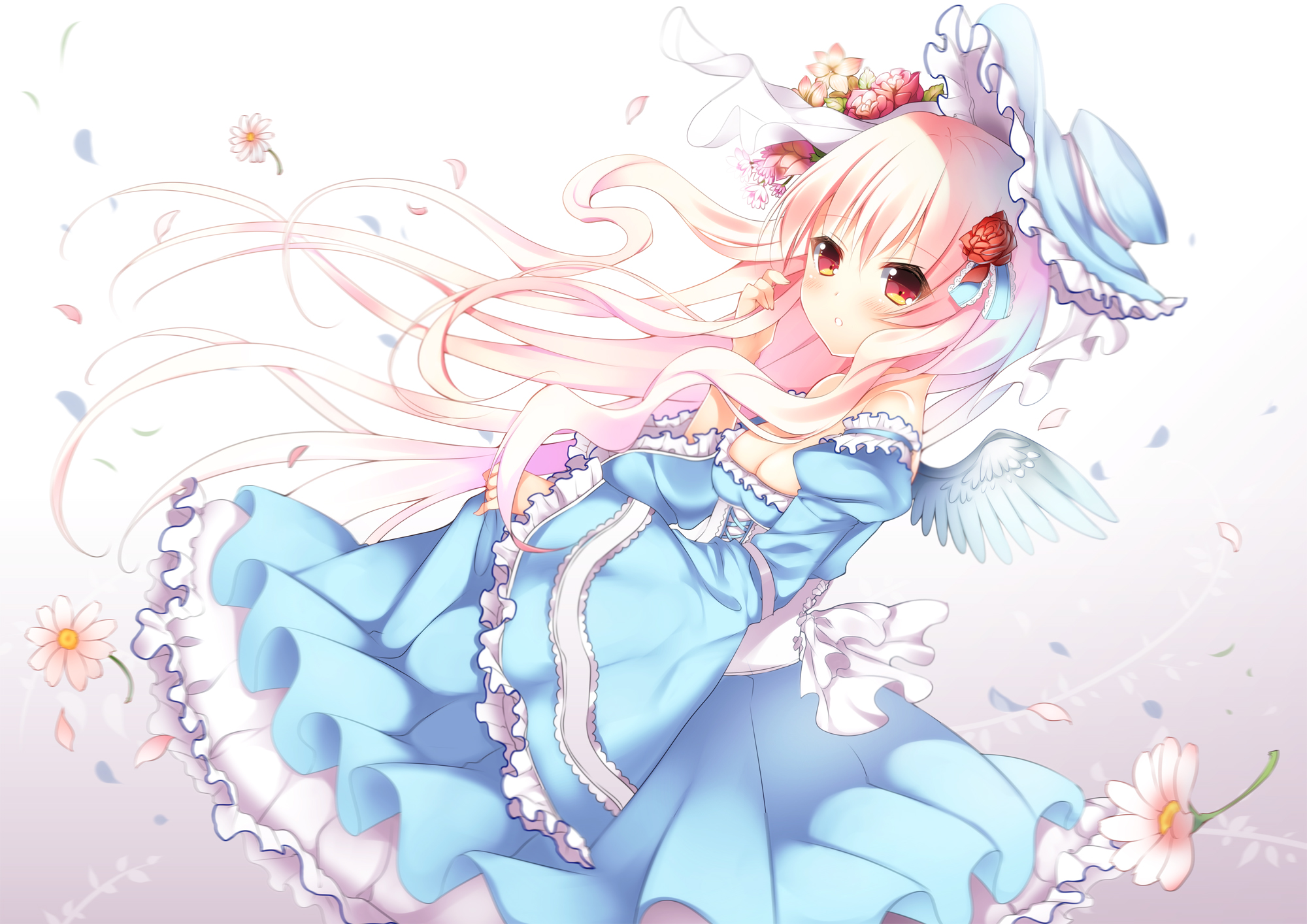 Anime 2000x1414 2D artwork anime girls wings hat dress flowers Usagihime
