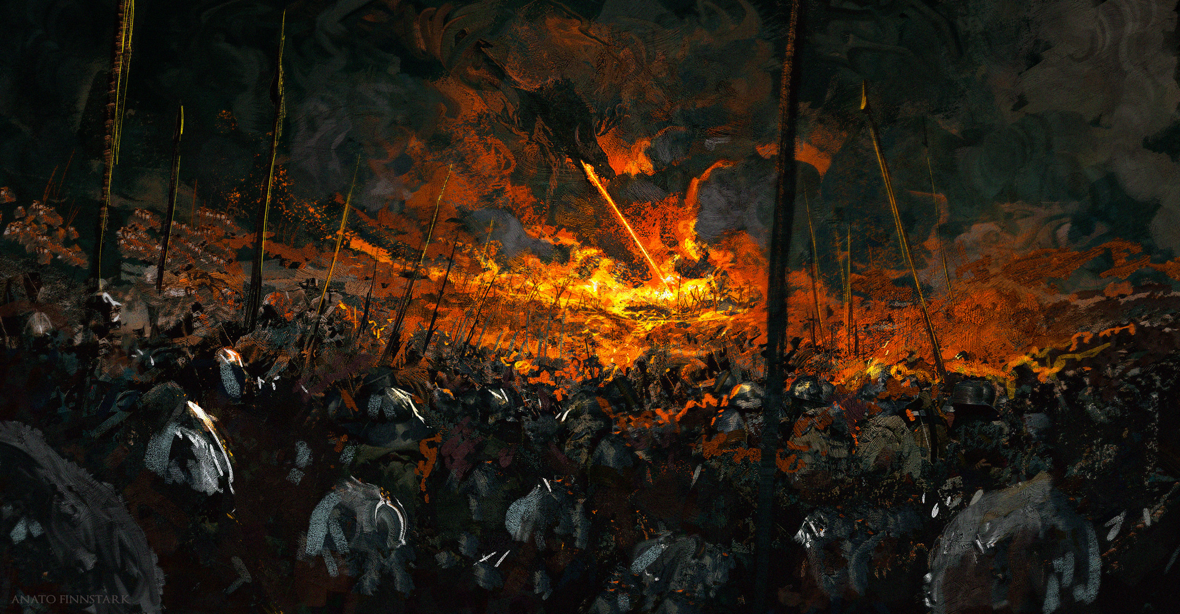 General 2305x1200 artwork fantasy art battle fire creature