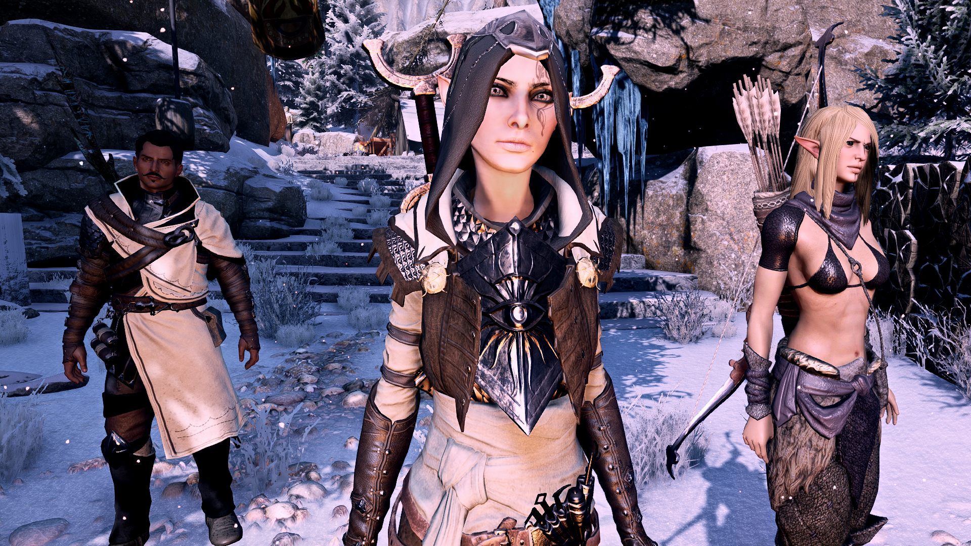 General 1920x1080 sera Dorian Pavus Dragon Age: Inquisition elves snow video games PC gaming video game girls video game men fantasy girl boobs belly bra looking at viewer blonde pointy ears standing