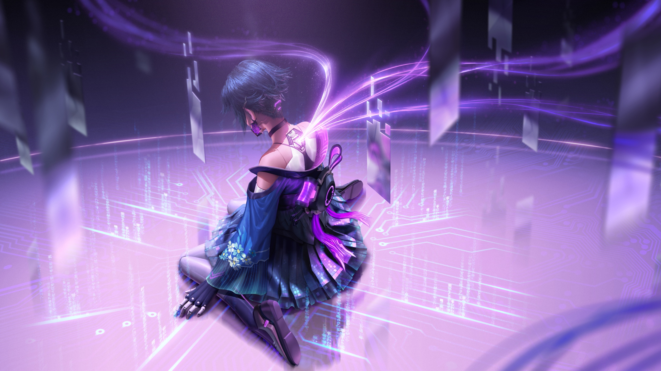 General 2560x1440 Cyber Hunter artwork cyberpunk kneeling purple RX (artist)