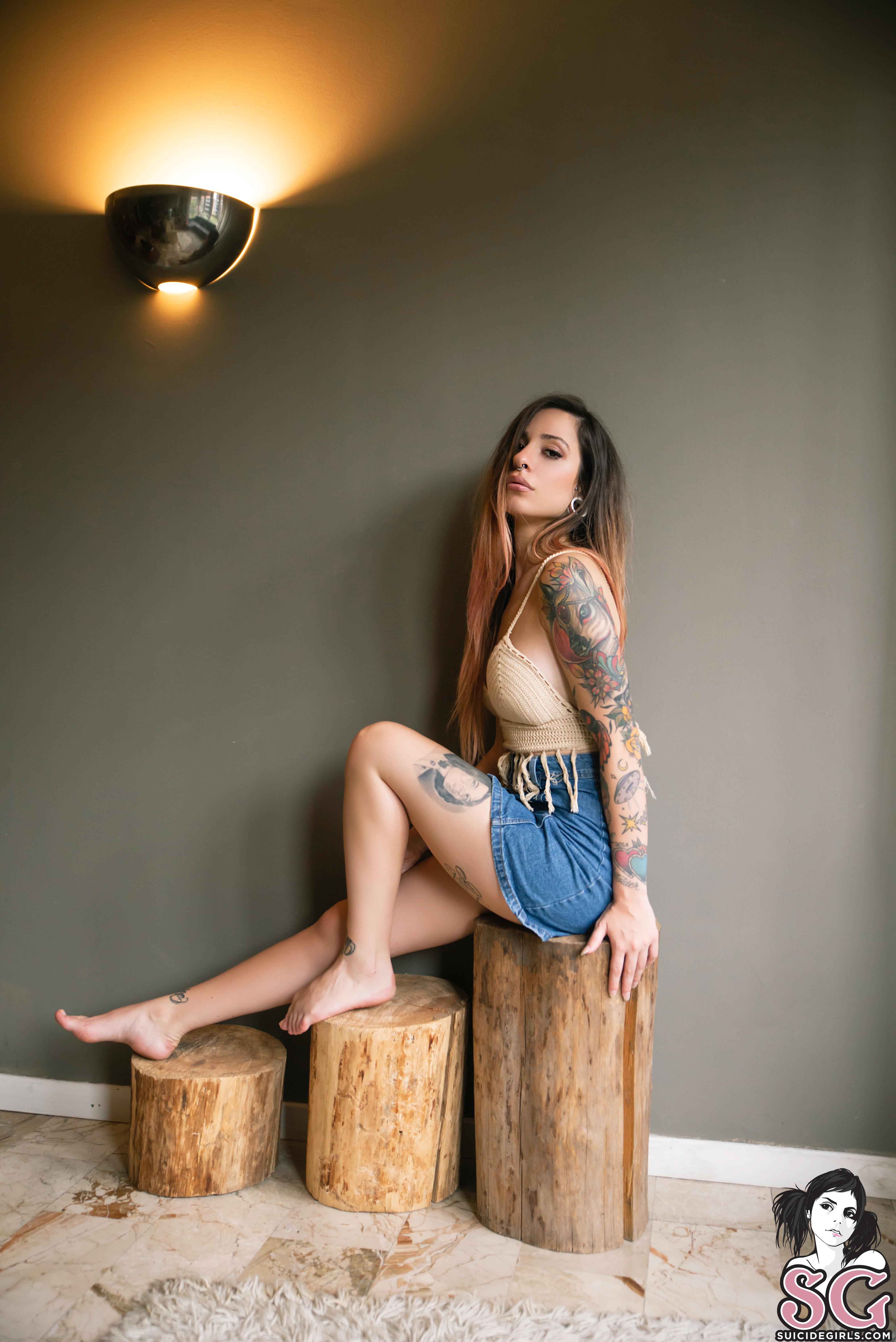 People 4016x6016 women model Suicide Girls women indoors Giuno Suicide brunette looking at viewer inked girls tattoo nose ring portrait display watermarked
