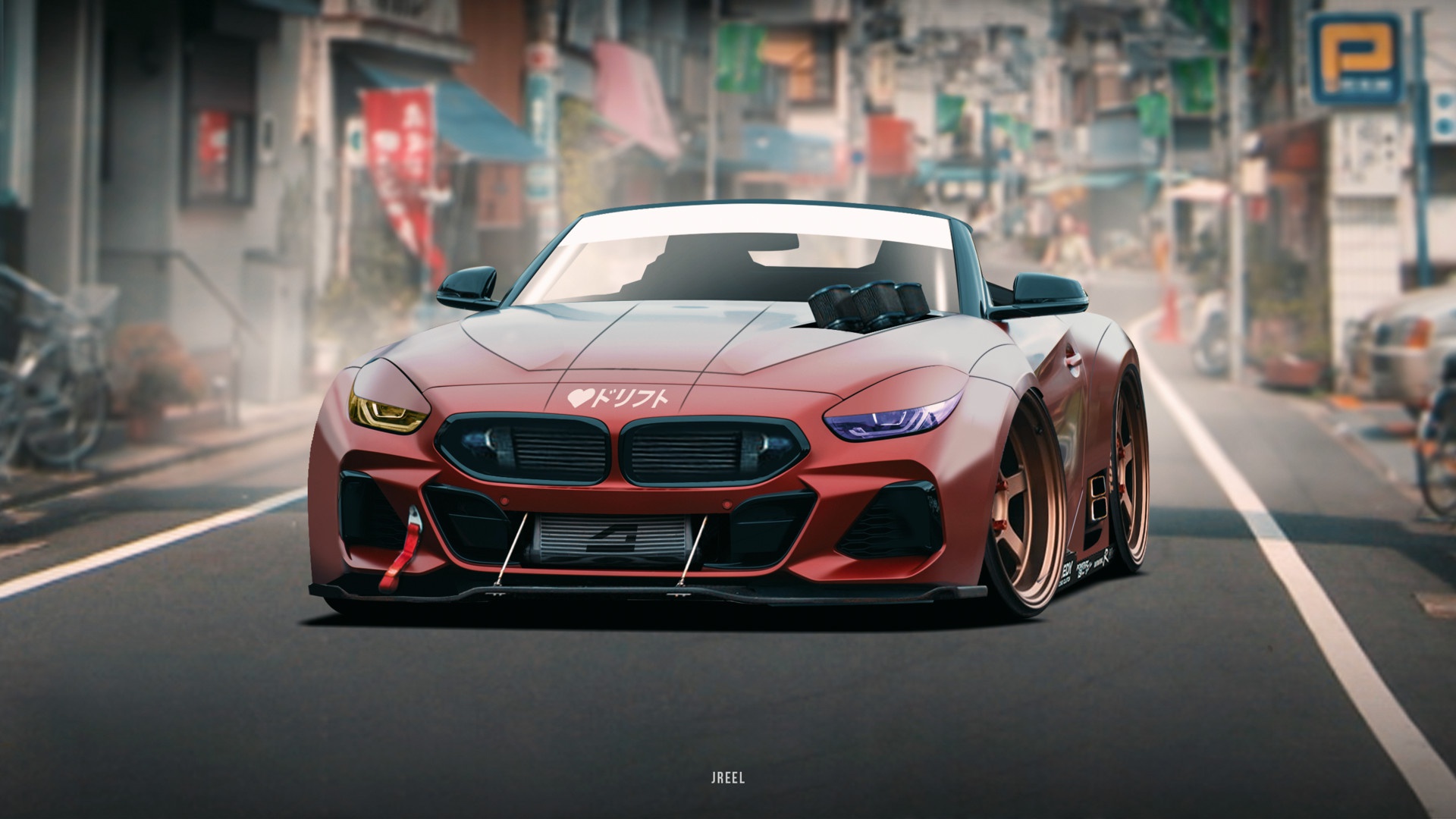 General 1920x1080 artwork car red cars vehicle BMW BMW Z4 colored wheels