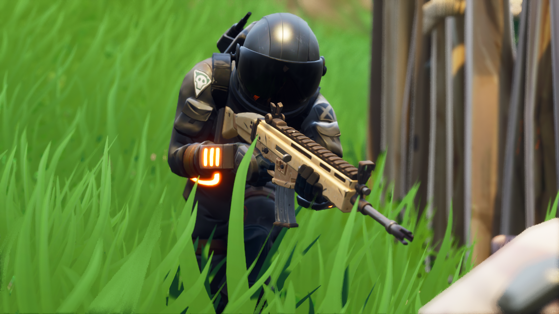 General 1920x1080 Fortnite video games screen shot Epic Games video game characters CGI video game art helmet boys with guns grass leaves gun sunlight FN SCAR