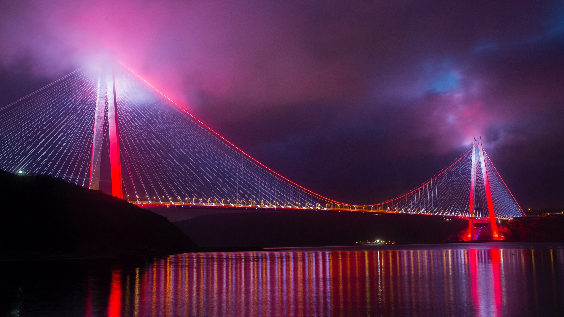 General 1920x1080 bridge night Turkey pink lights Istanbul suspension bridge