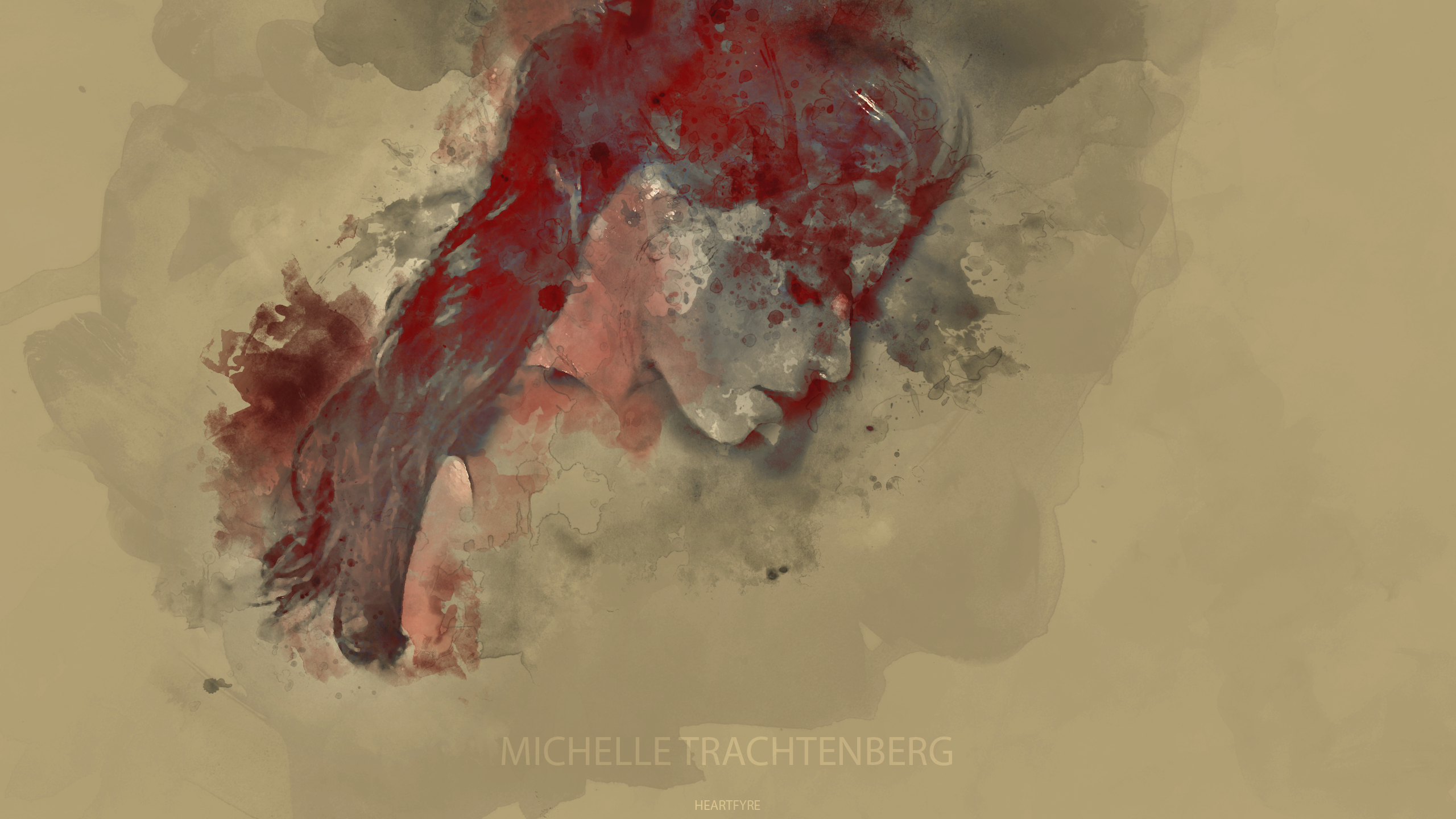 General 2560x1440 portrait watercolor red blue Michelle Trachtenberg digital art watermarked text