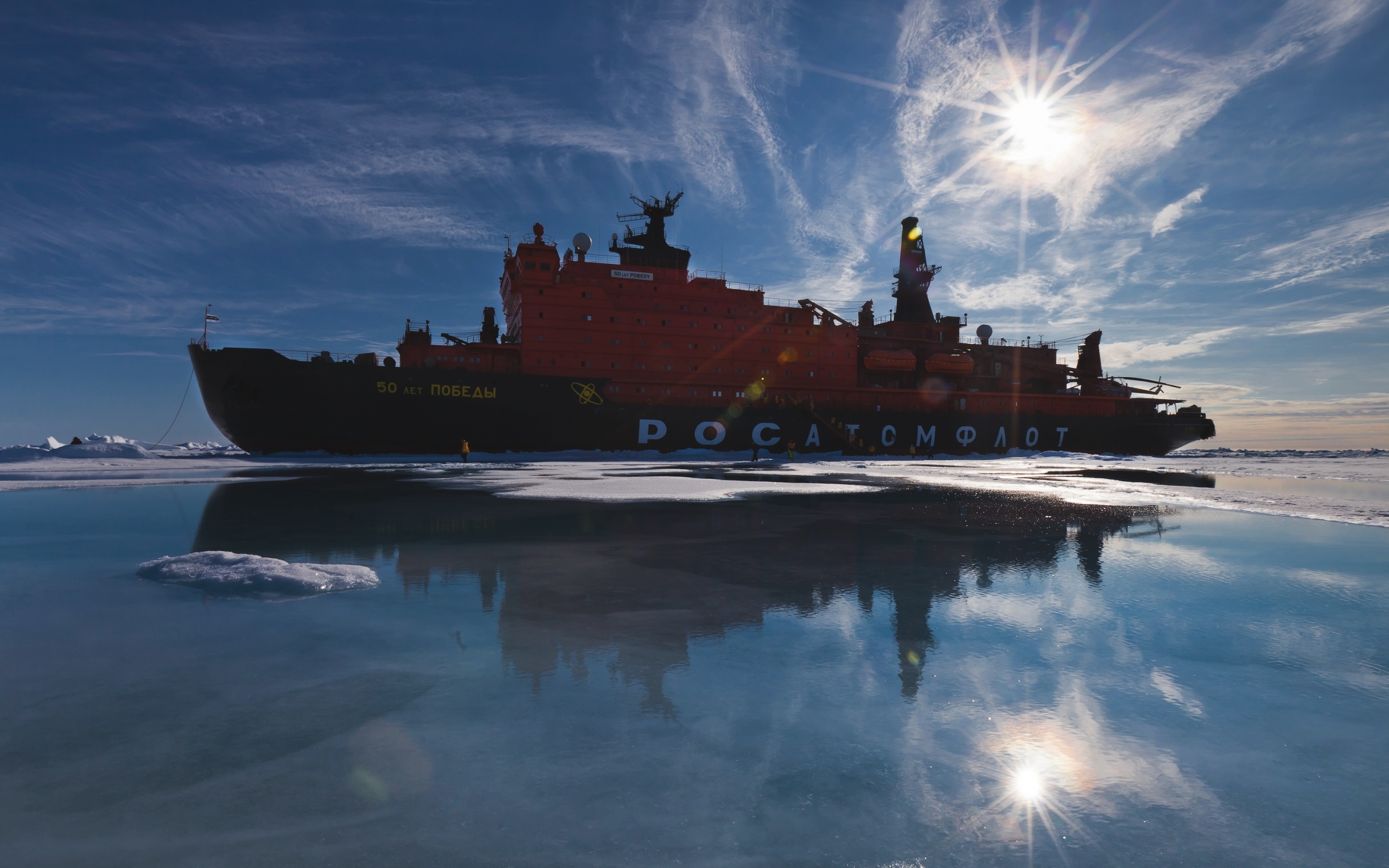 General 2560x1600 ship sea reflection vehicle blue sky Nuclear-powered icebreaker Russian Rosatom 50 Let Pobedy
