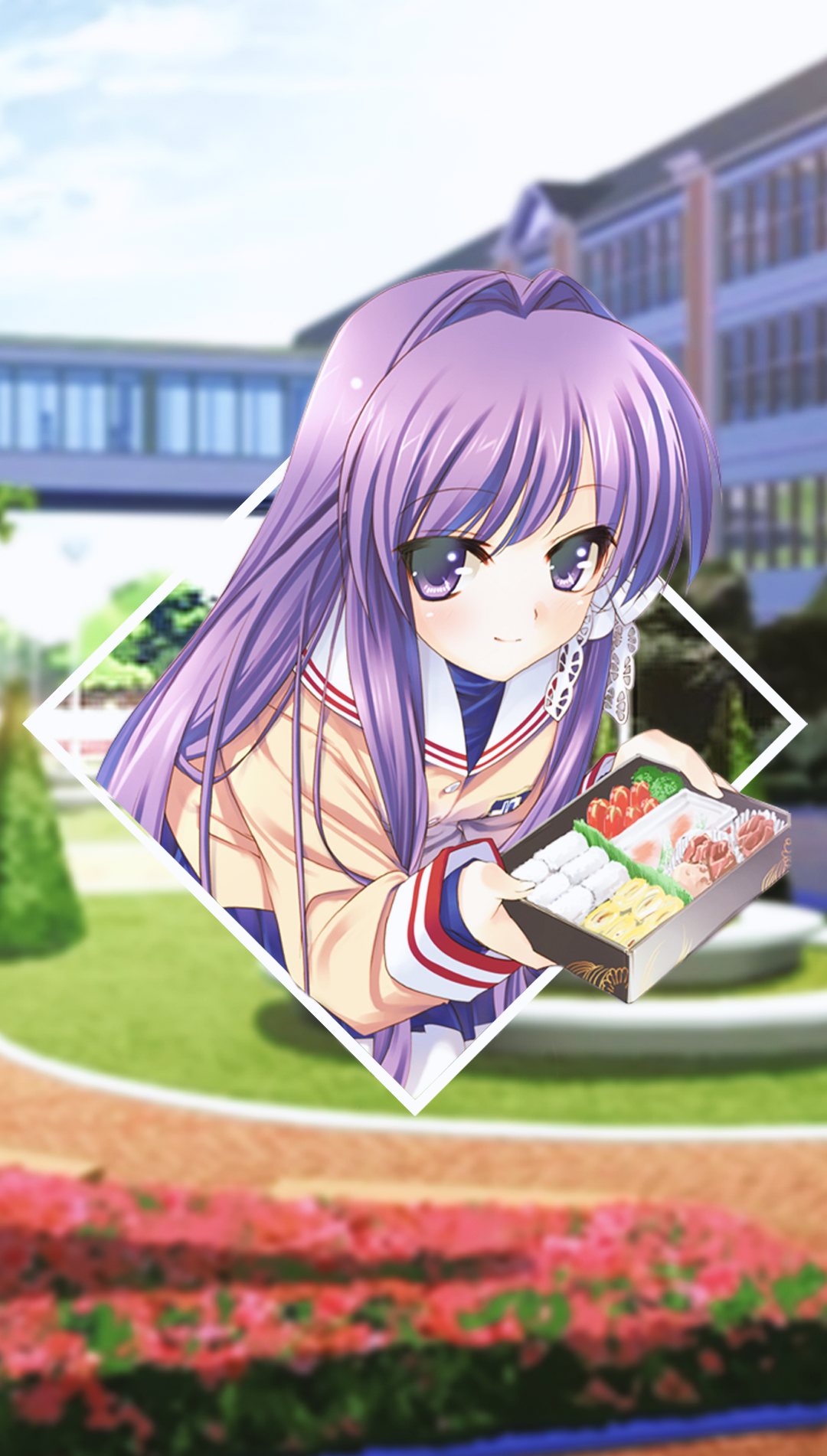 Anime 1080x1902 anime anime girls picture-in-picture Clannad Fujibayashi Kyou purple hair long hair food purple eyes