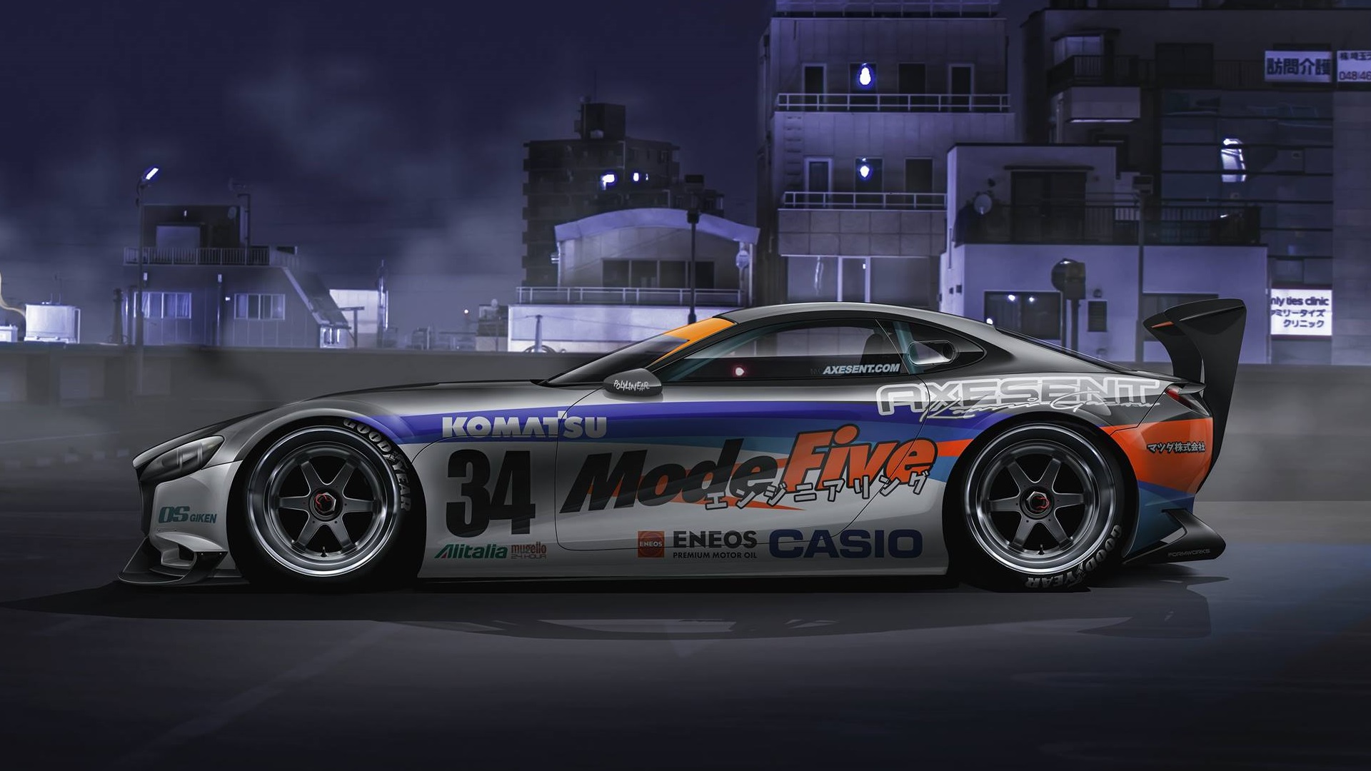 General 1920x1080 Axesent Creations CGI race cars Mazda RX-Vision Japanese cars Mazda side view silver cars