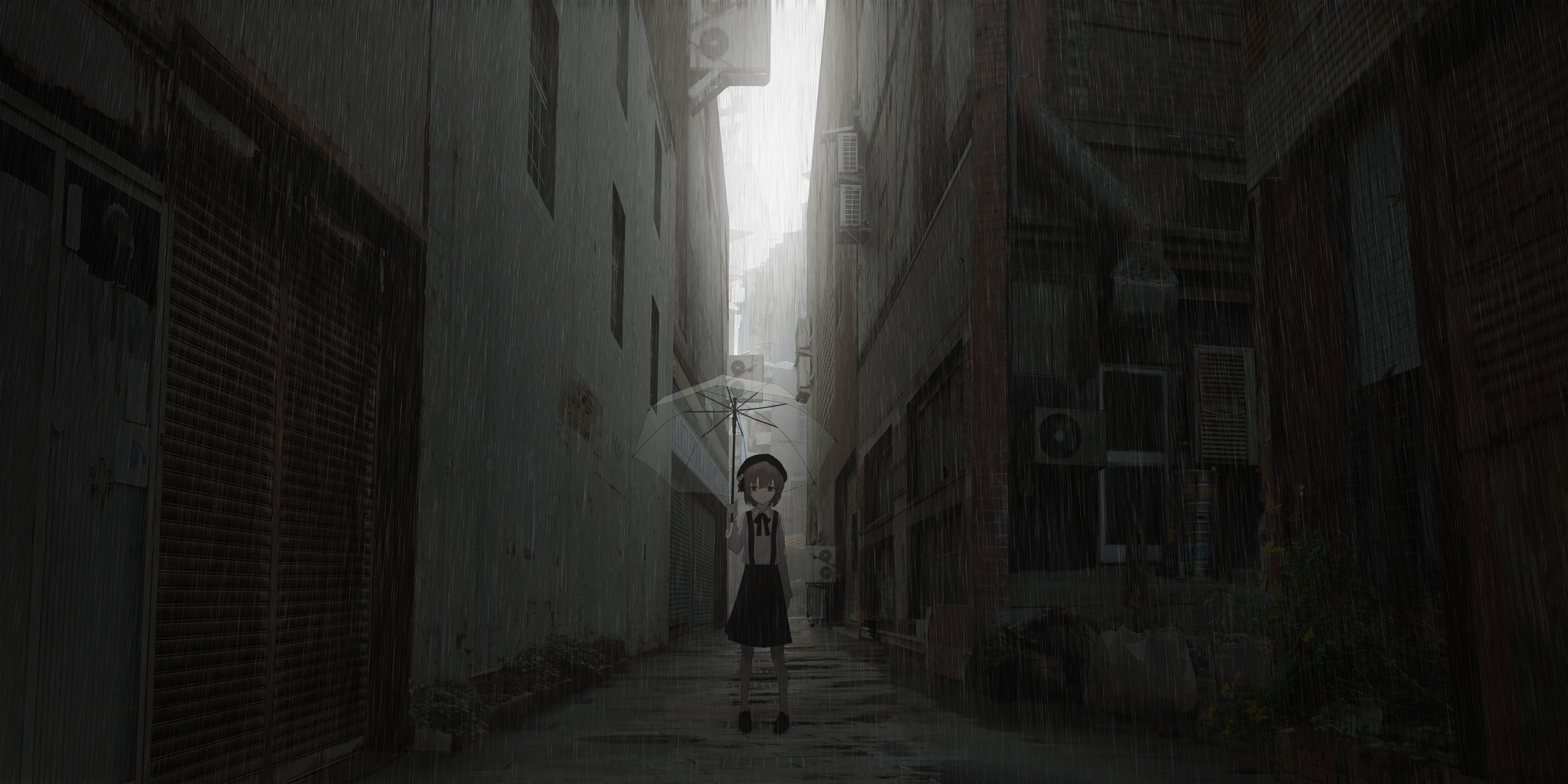 Anime 6000x3000 anime girls anime vectors anime Pixiv urban rain women outdoors women with umbrella