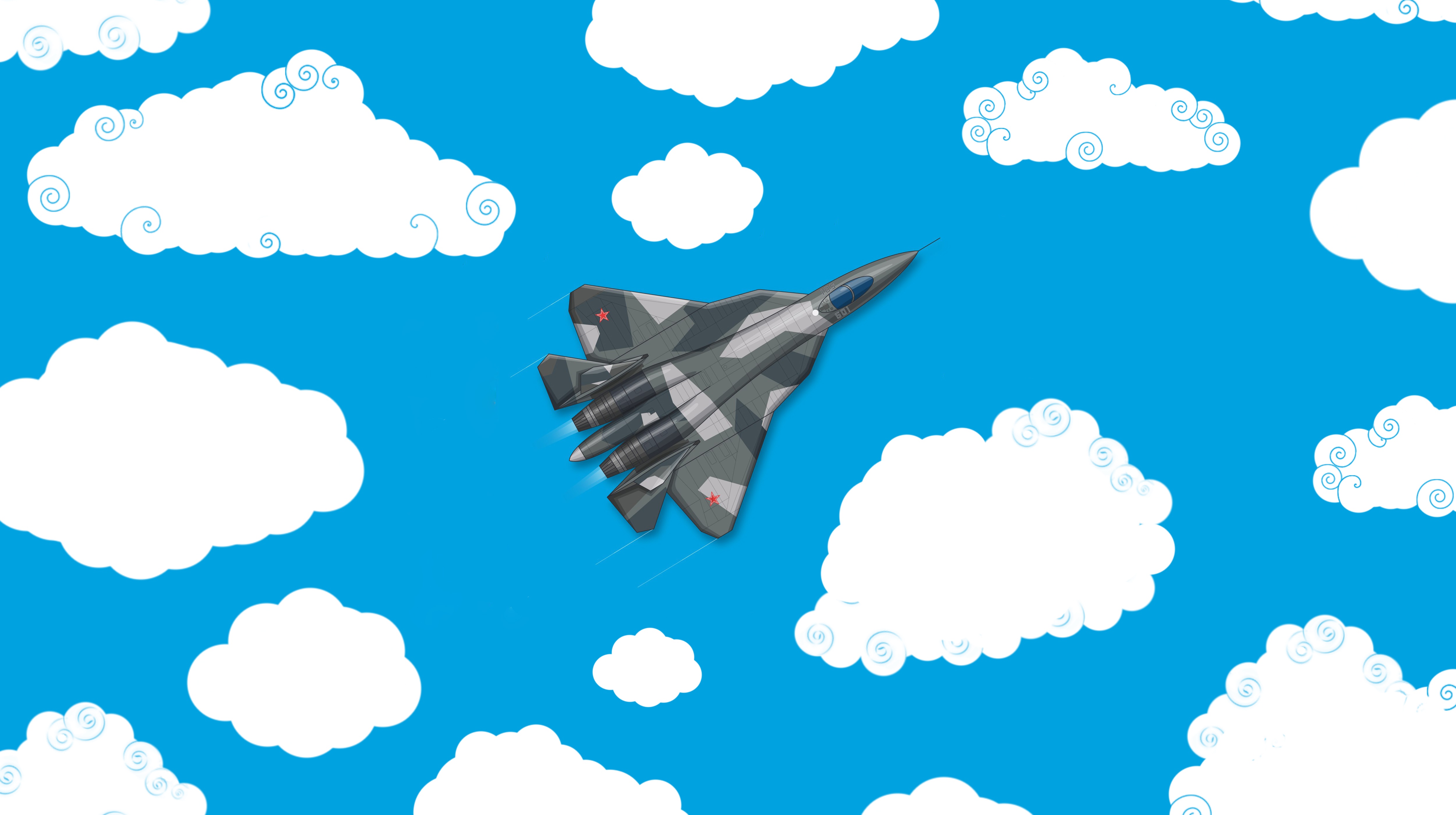 General 5000x2800 artwork aircraft military aircraft vehicle military Sukhoi Su-57 jet fighter military vehicle simple background airplane clouds sky