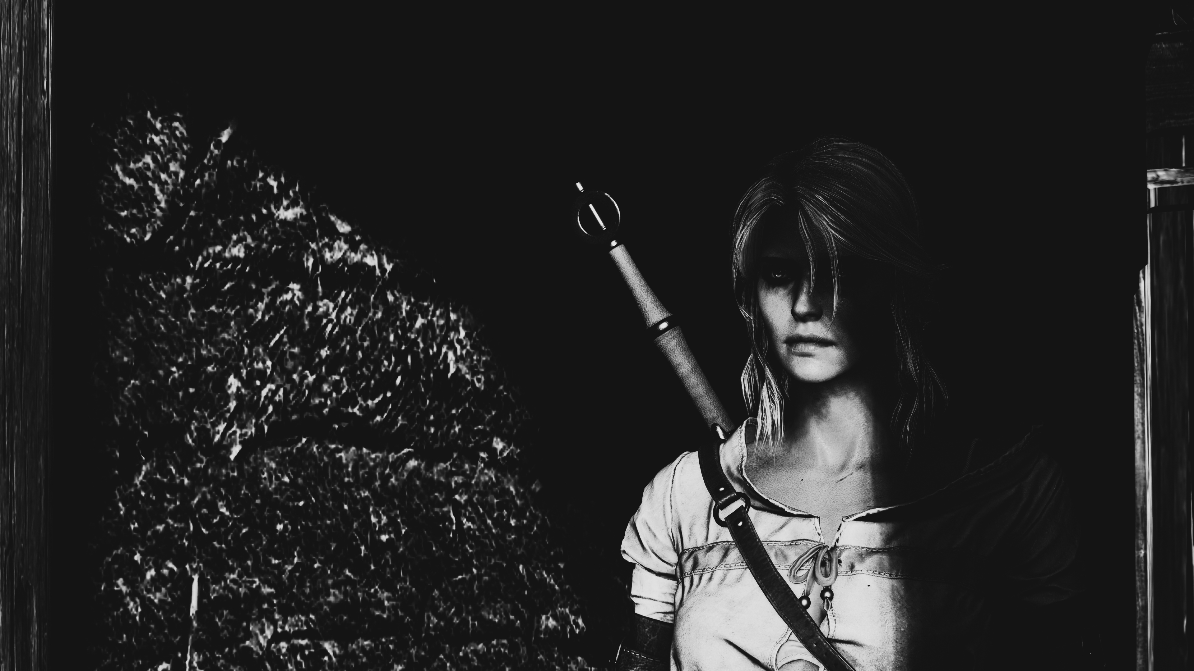 General 3840x2160 The Witcher 3: Wild Hunt The Witcher Cirilla Fiona Elen Riannon fan art monochrome video games video game characters