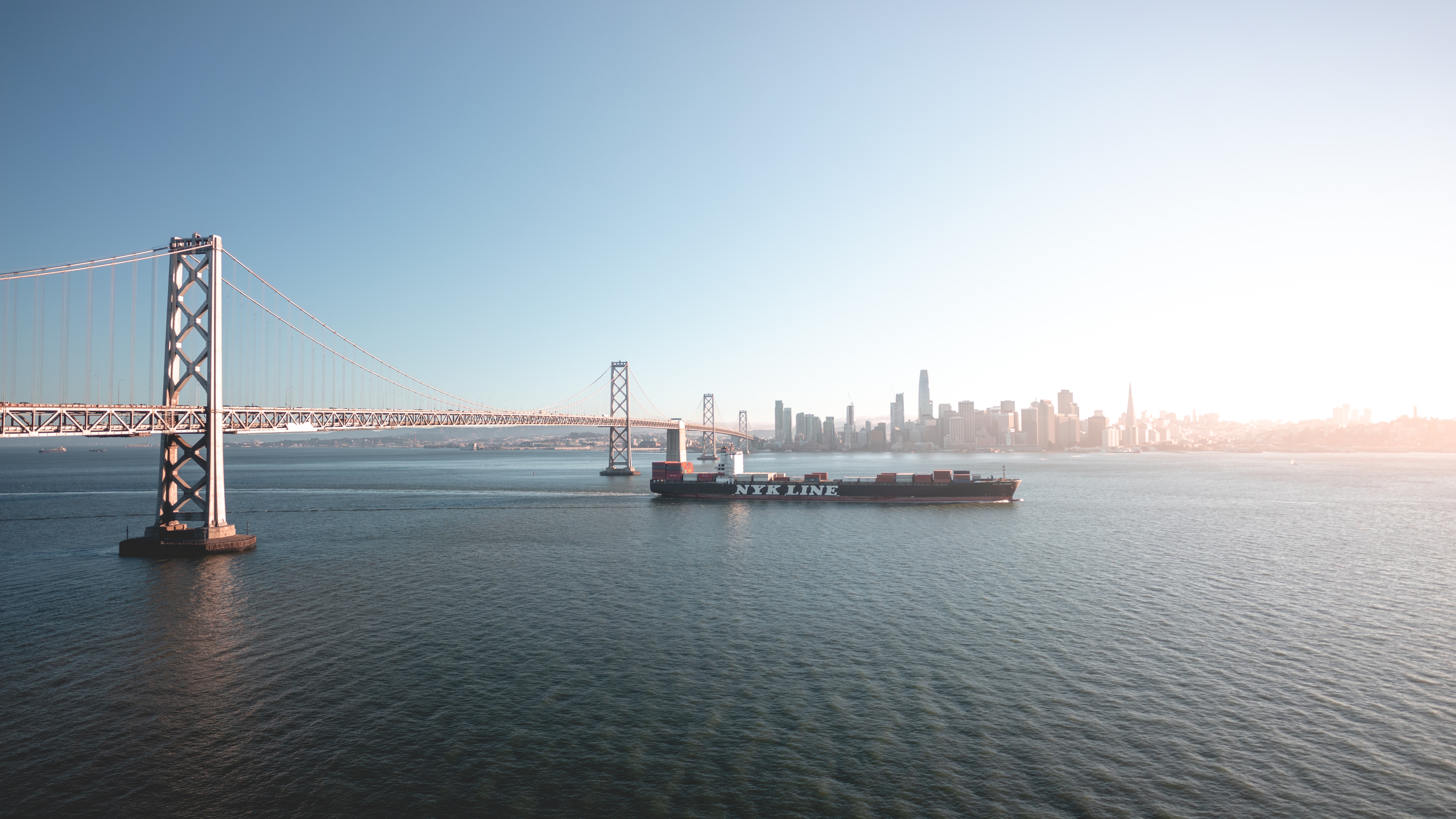 General 7360x4140 San Francisco USA bridge river skyscraper clear sky container ship ship sunrise coast