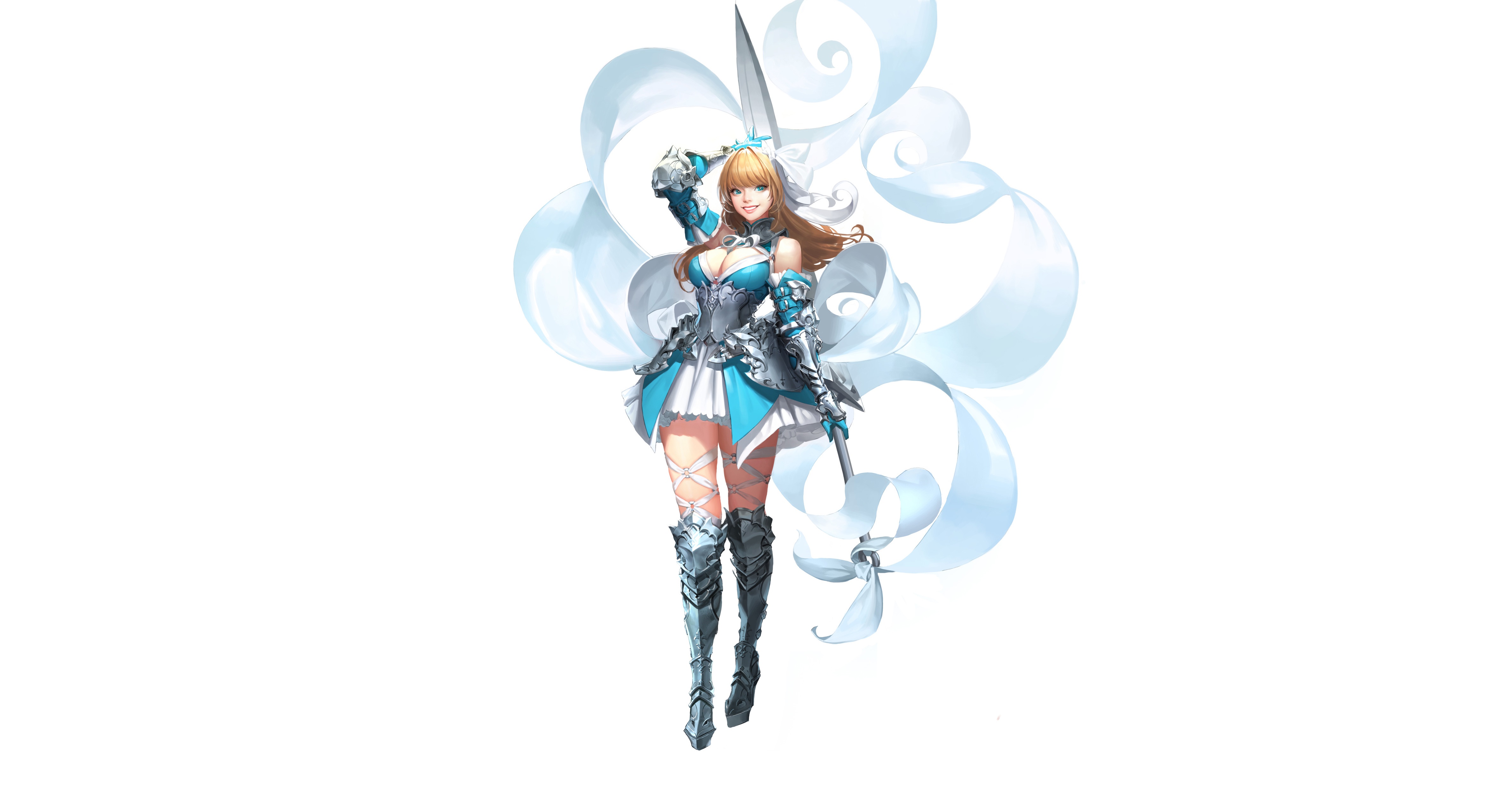 General 4760x2500 fantasy girl fantasy art smiling simple background white background weapon