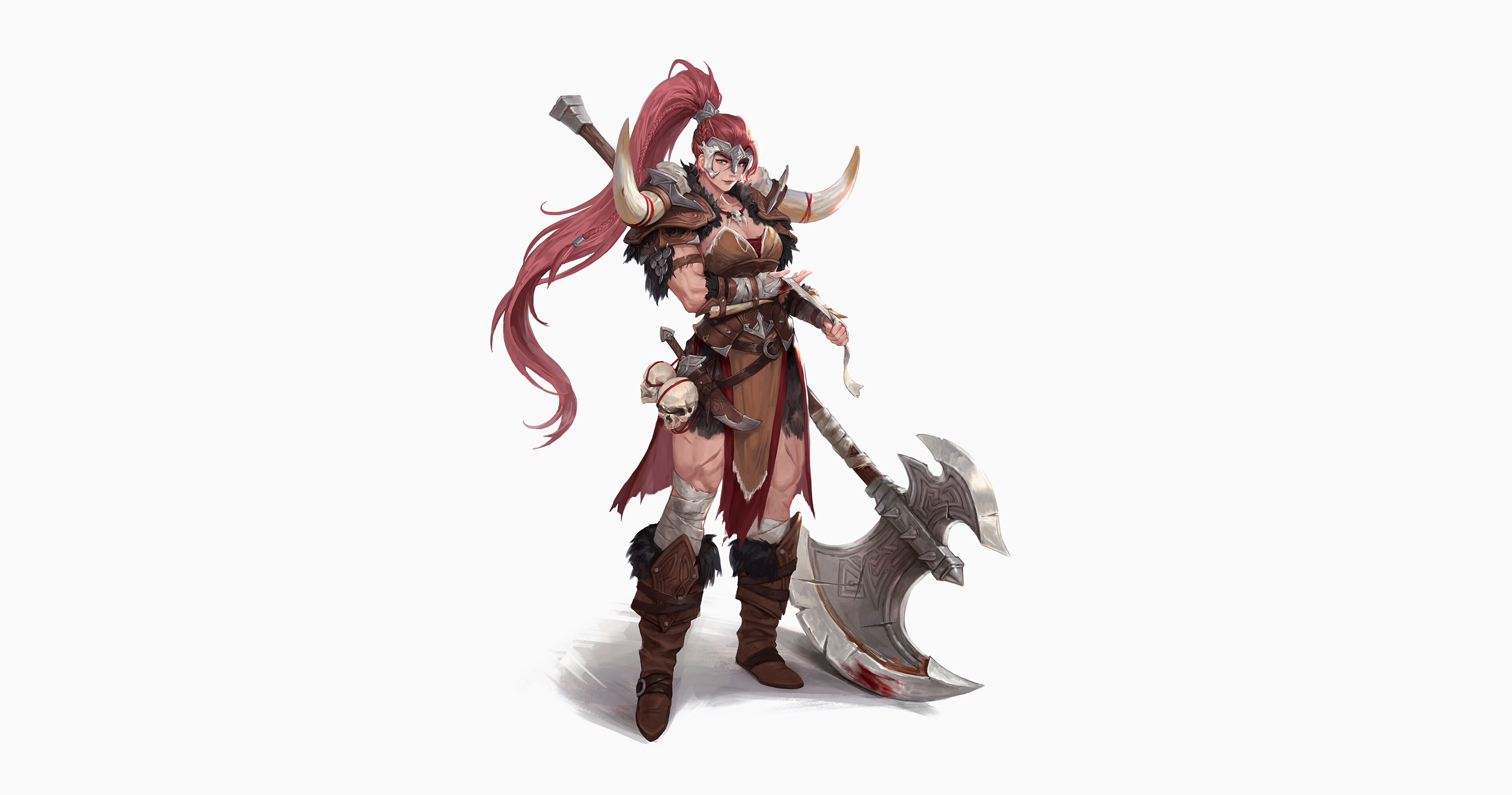 General 3800x2000 simple background white background fantasy art fantasy girl artwork barbarian female warrior