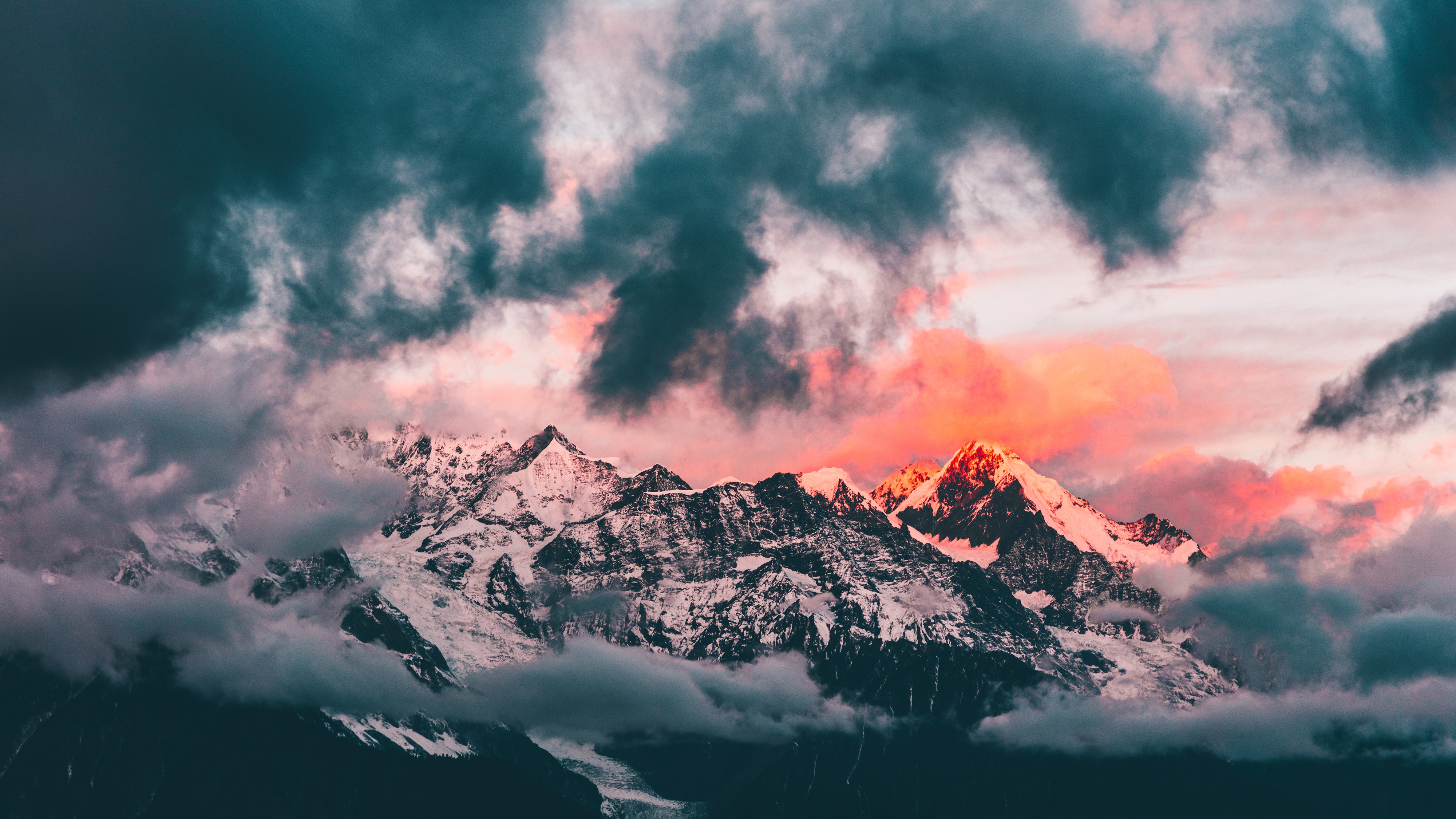 General 4000x2250 mountains clouds winter nature landscape sunset