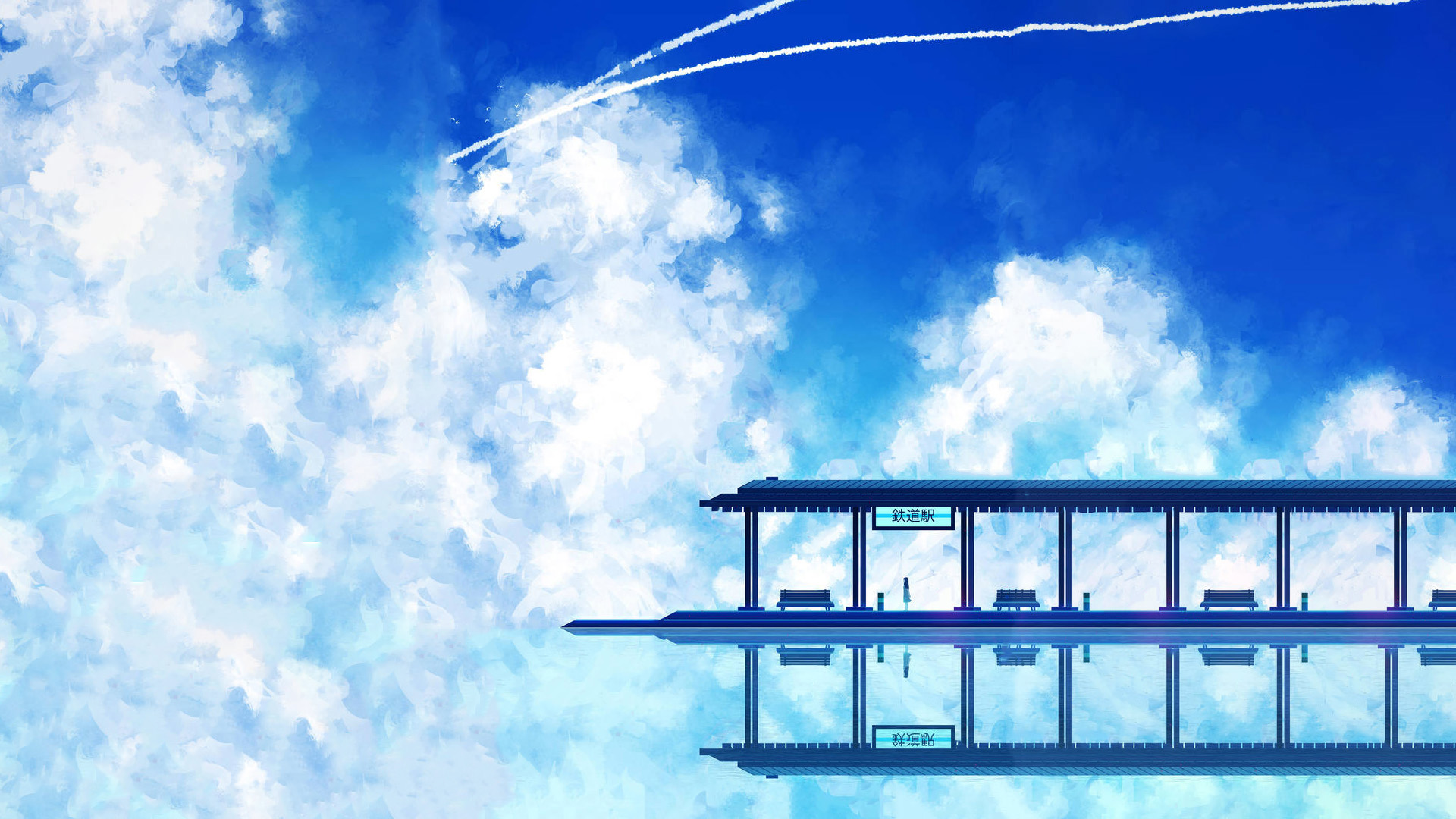 Anime 1920x1080 SeerLight artwork clouds anime sky reflection
