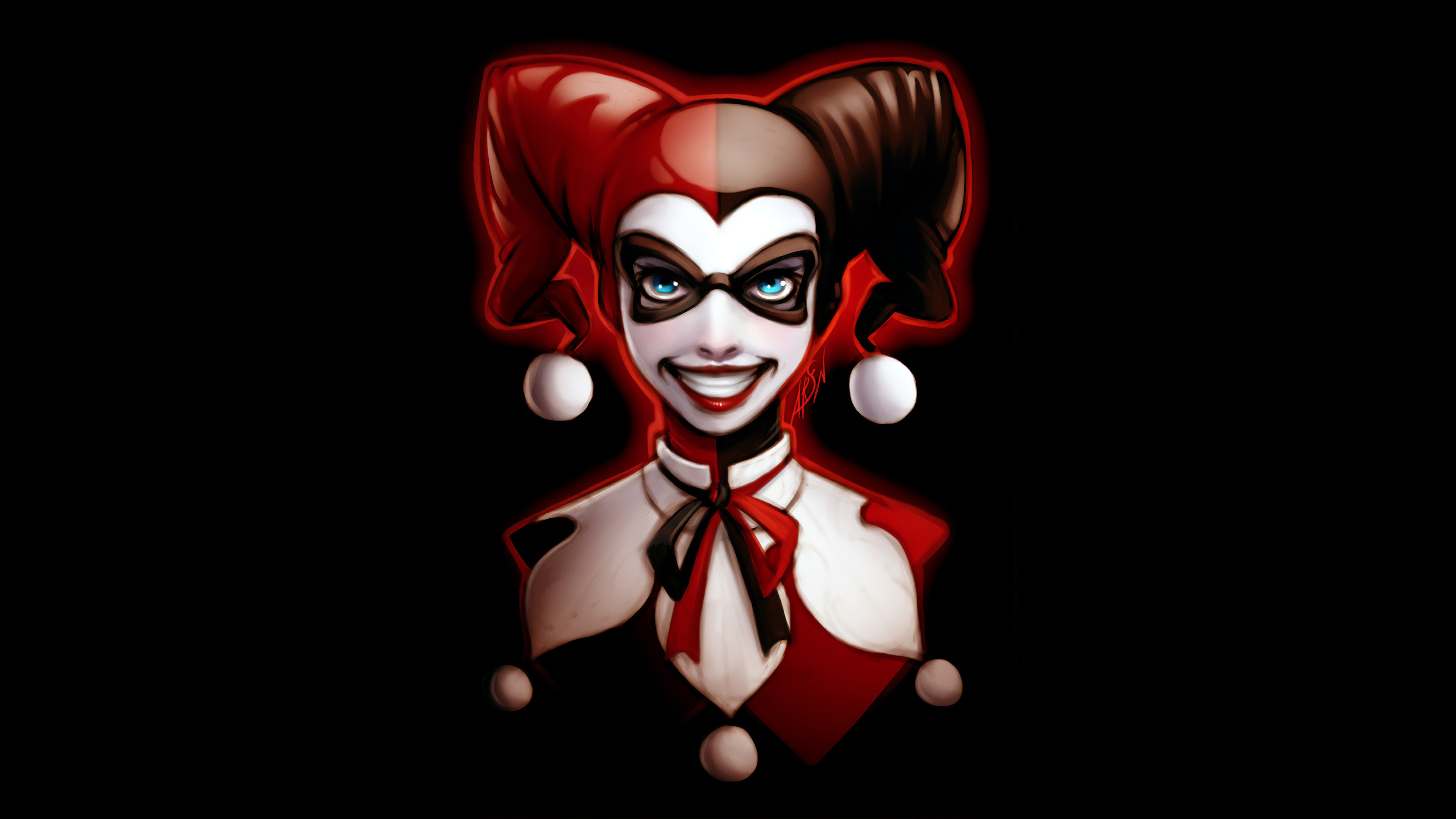General 3840x2160 DC Comics Harley Quinn mask masked simple background digital art signature