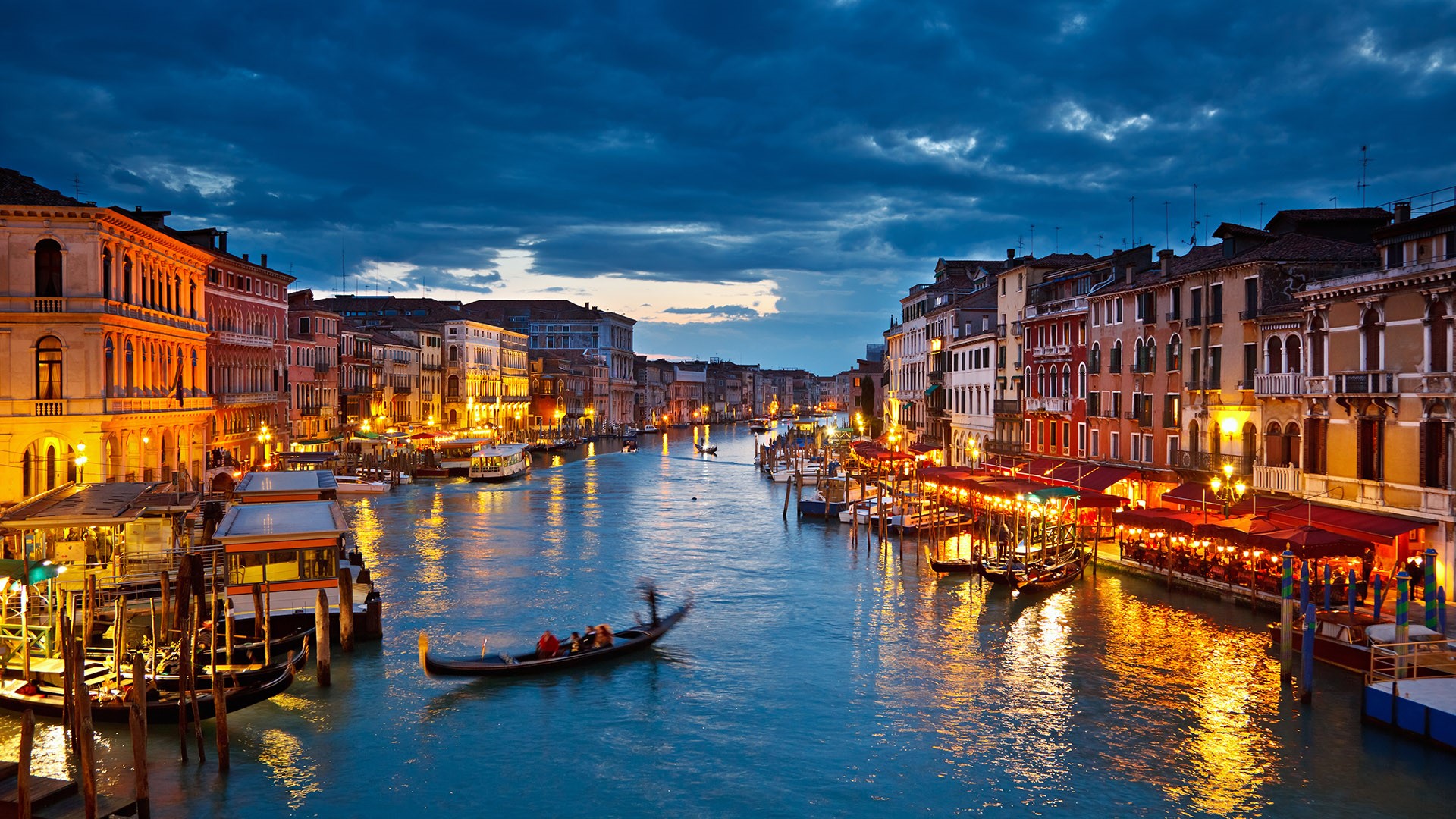 General 1920x1080 Italy Venice city cityscape lights sky gondolas city lights Grand Canal water
