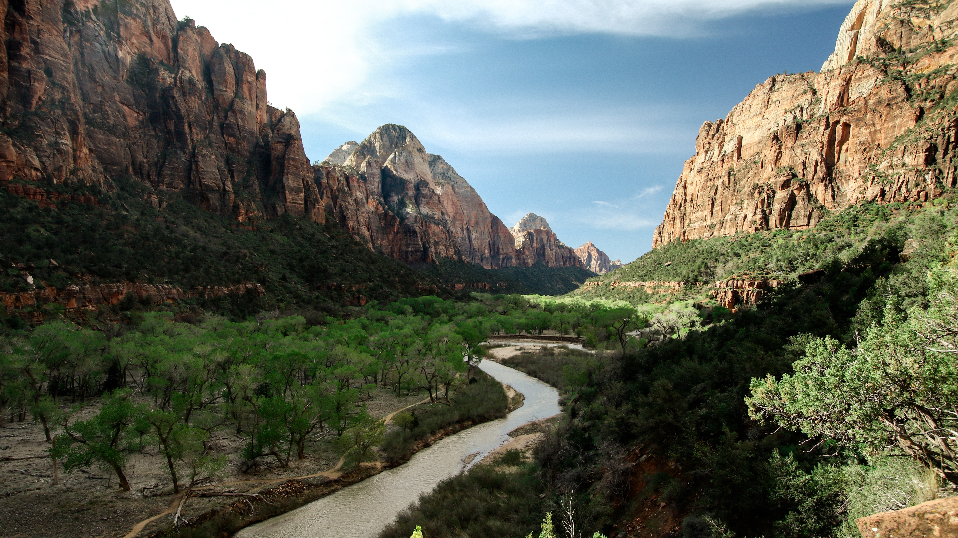 General 1920x1080 nature landscape mountains trees rocks plants clouds sky valley canyon Zion National Park USA Utah