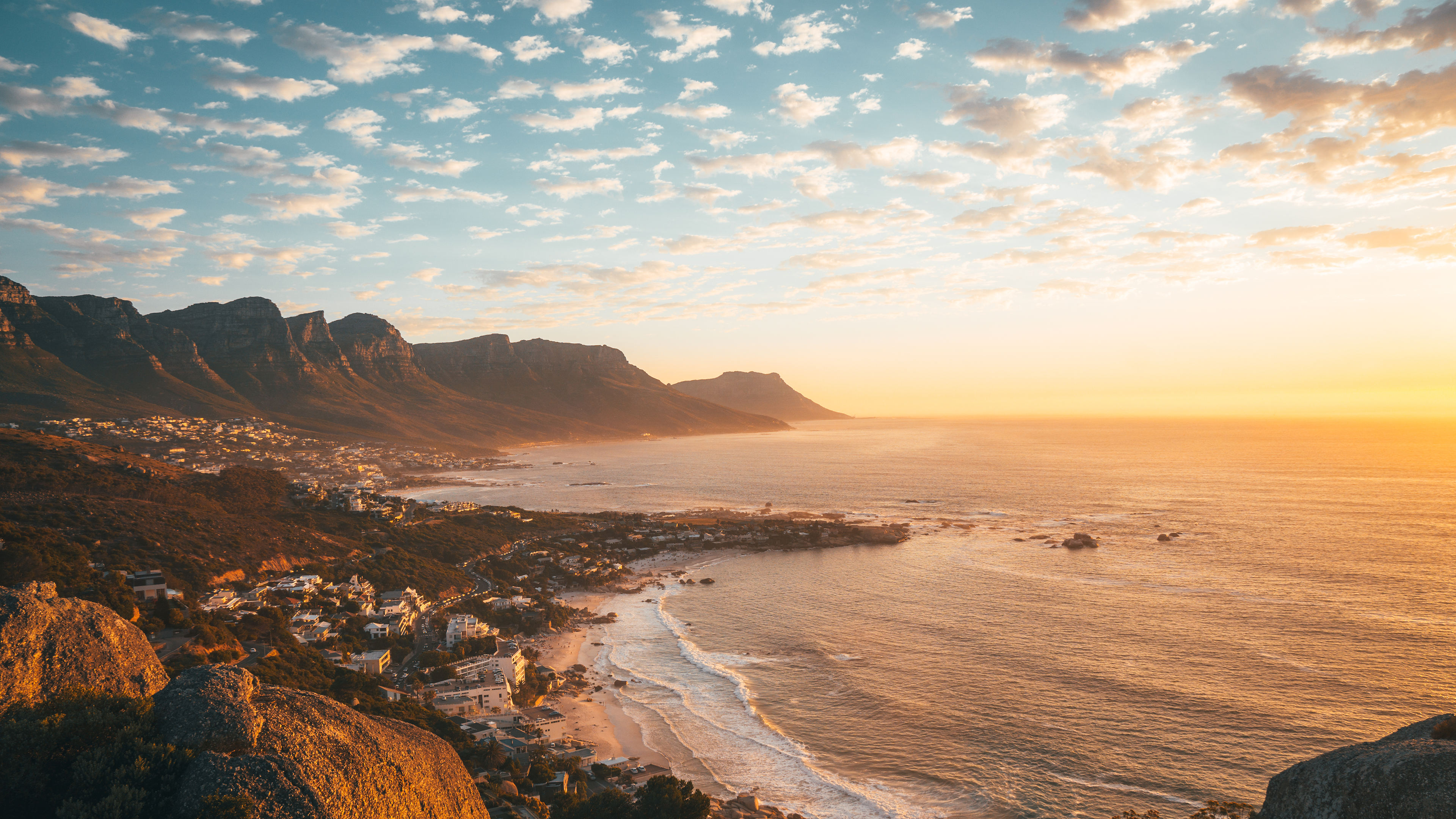 General 3840x2160 nature landscape mountains clouds sky town coast waves water far view sea South Africa Cape Town