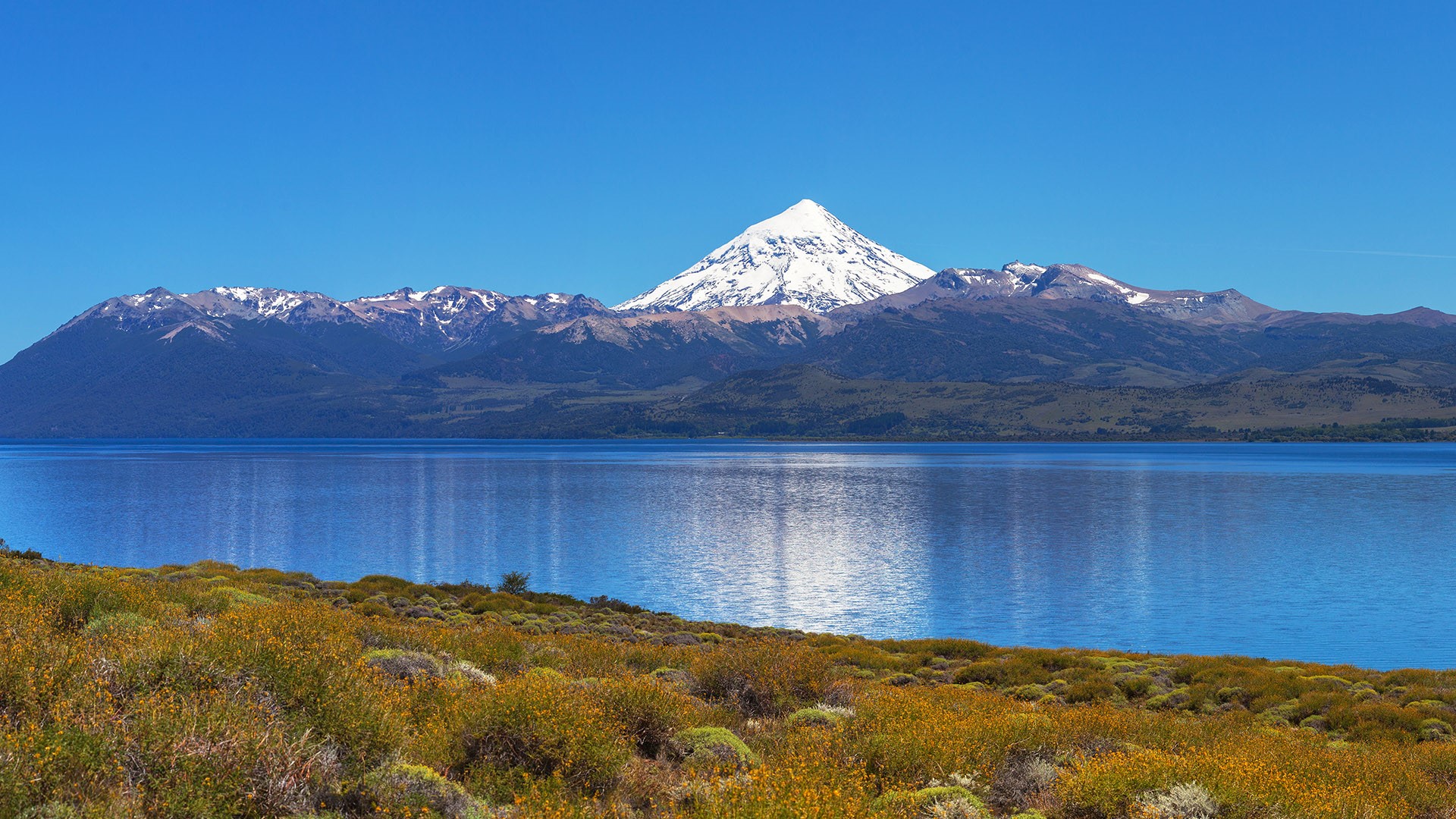 General 1920x1080 mountains river plants nature landscape water snowy peak clear sky far view Patagonia Argentina