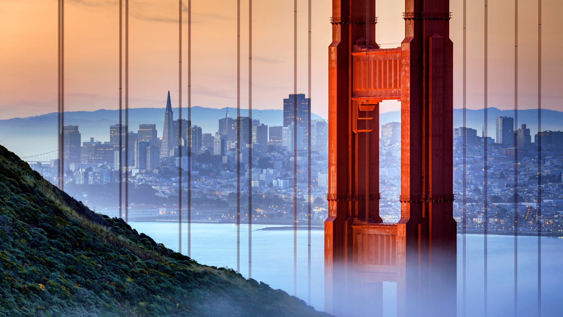 General 1920x1080 city bridge sunrise mist Golden Gate Bridge San Francisco California USA suspension bridge