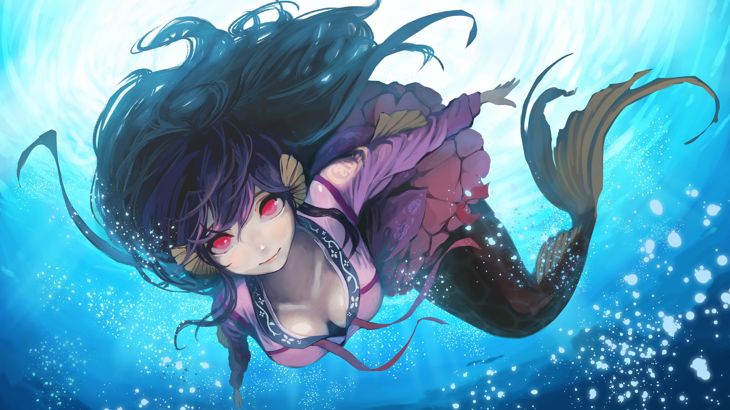Anime 2560x1440 mermaids anime girls underwater