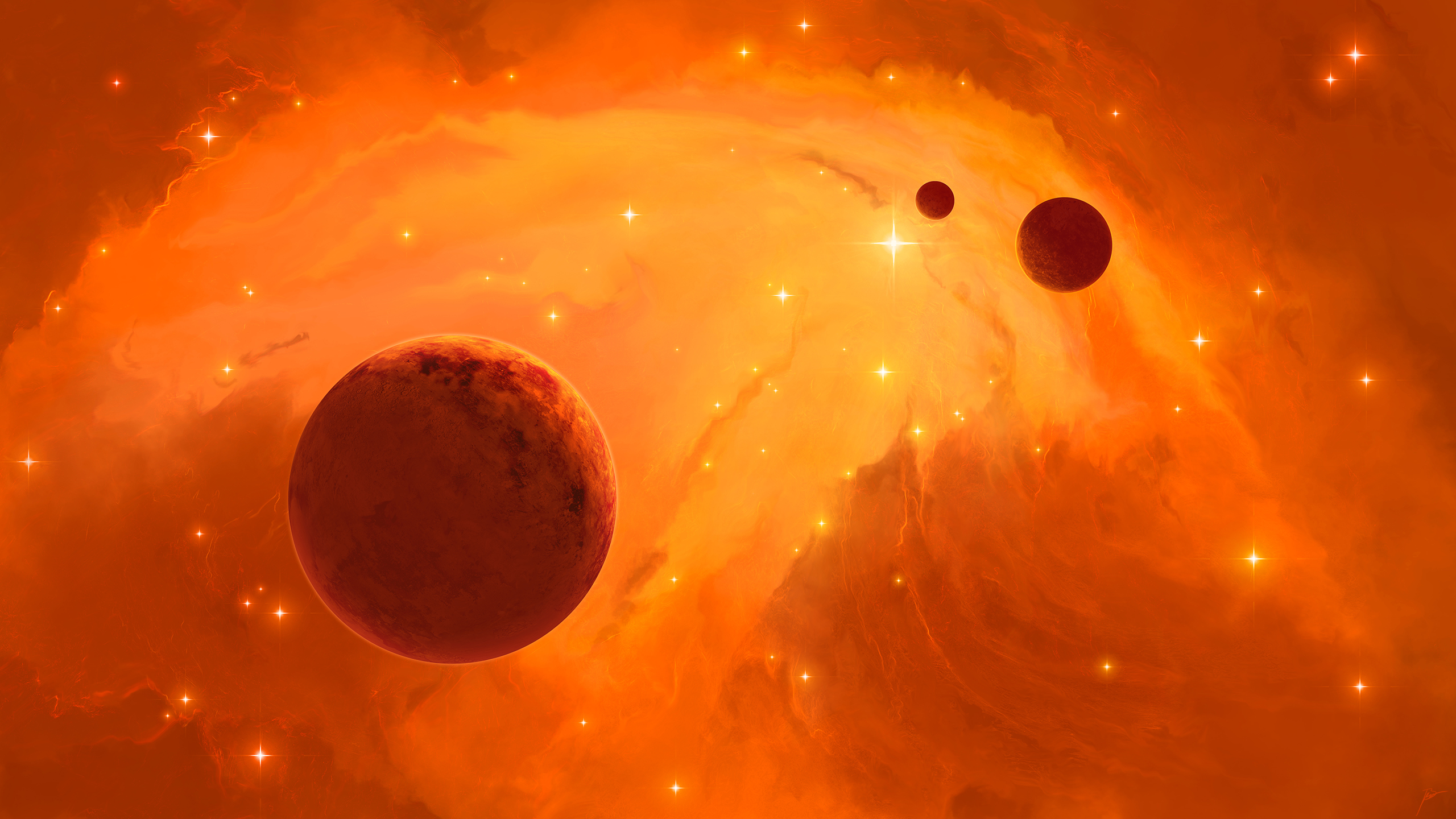 General 2560x1440 space art JoeyJazz nebula stars space orange background orange